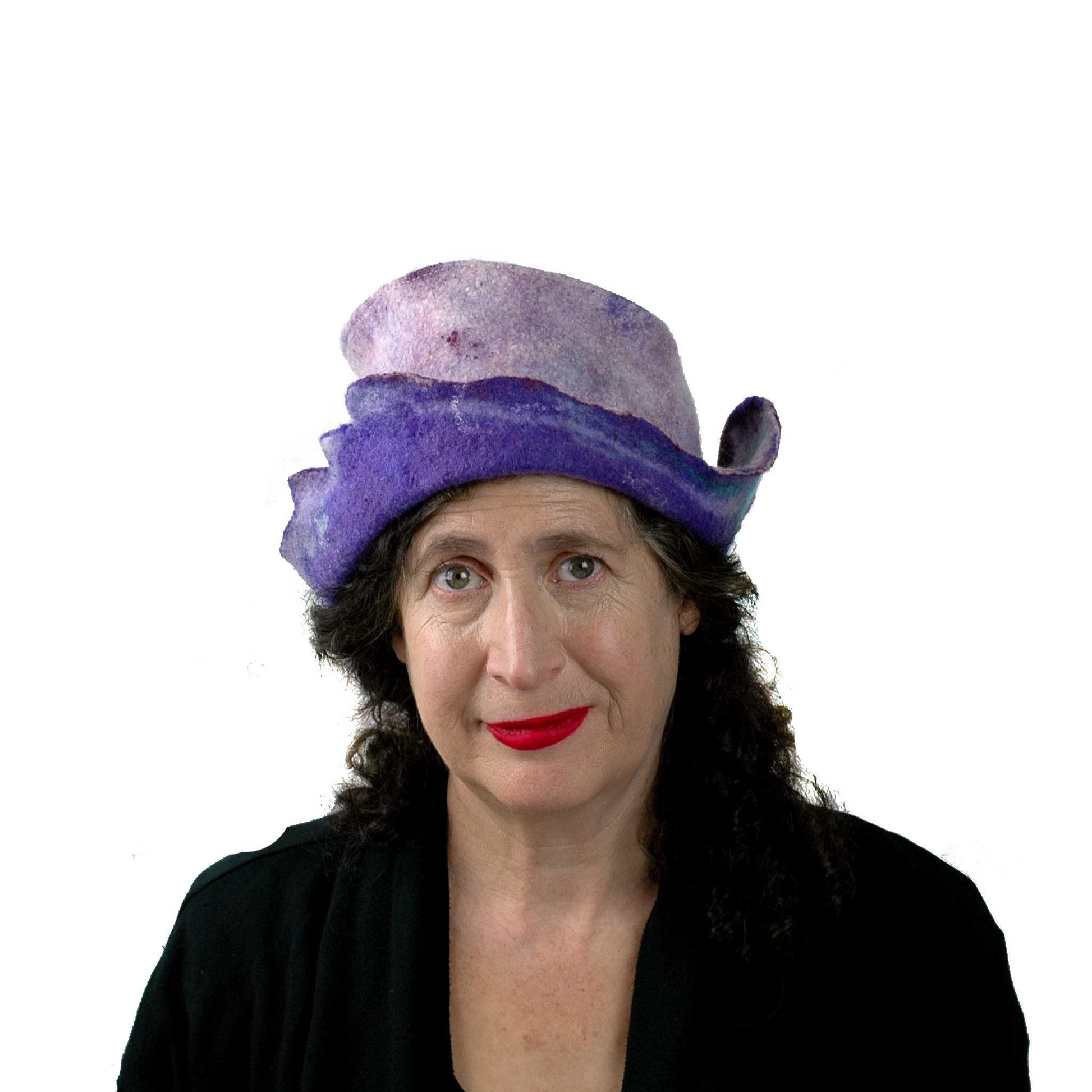 Artistic Purple Wet Felted Hat - front view