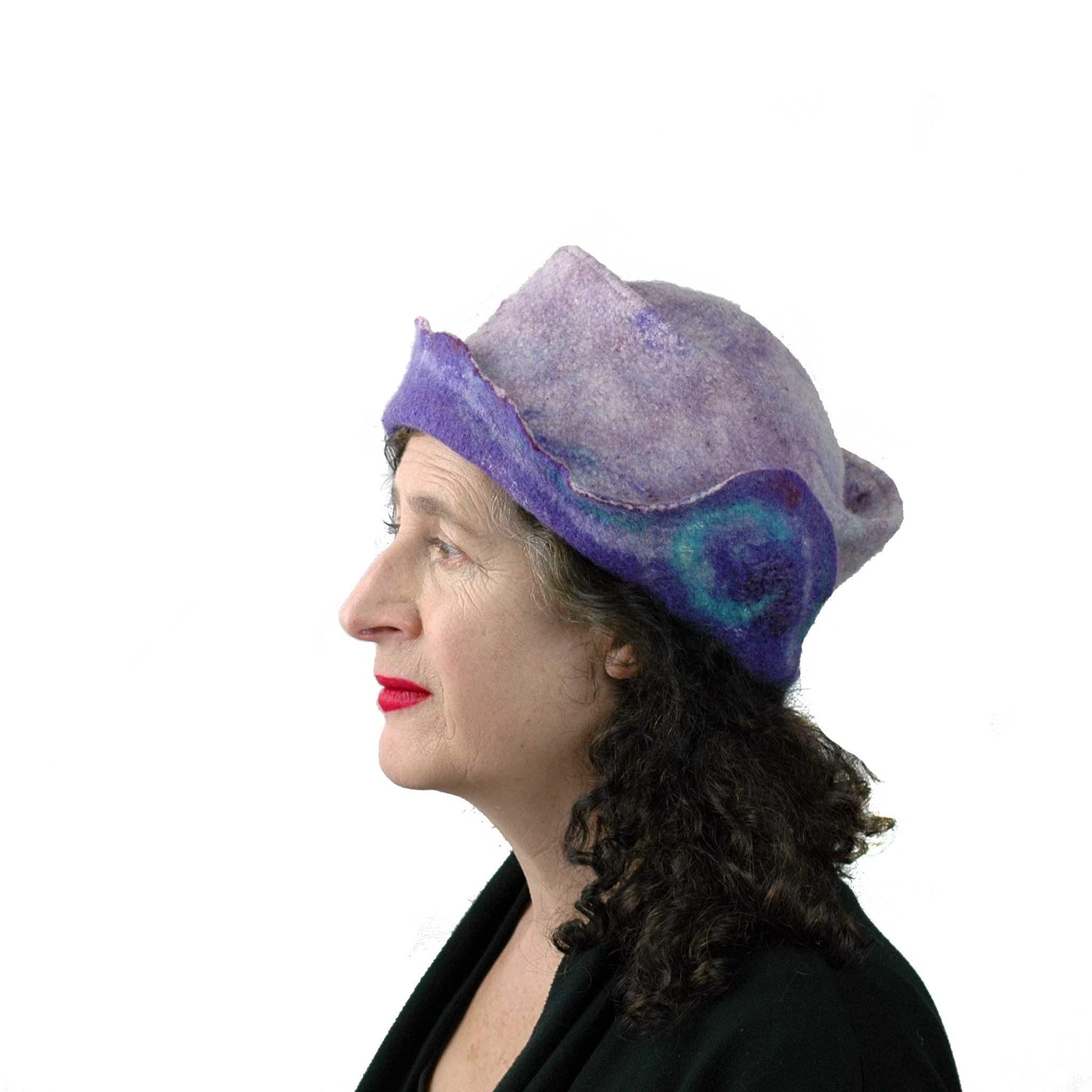 Artistic Purple Wet Felted Hat - side view