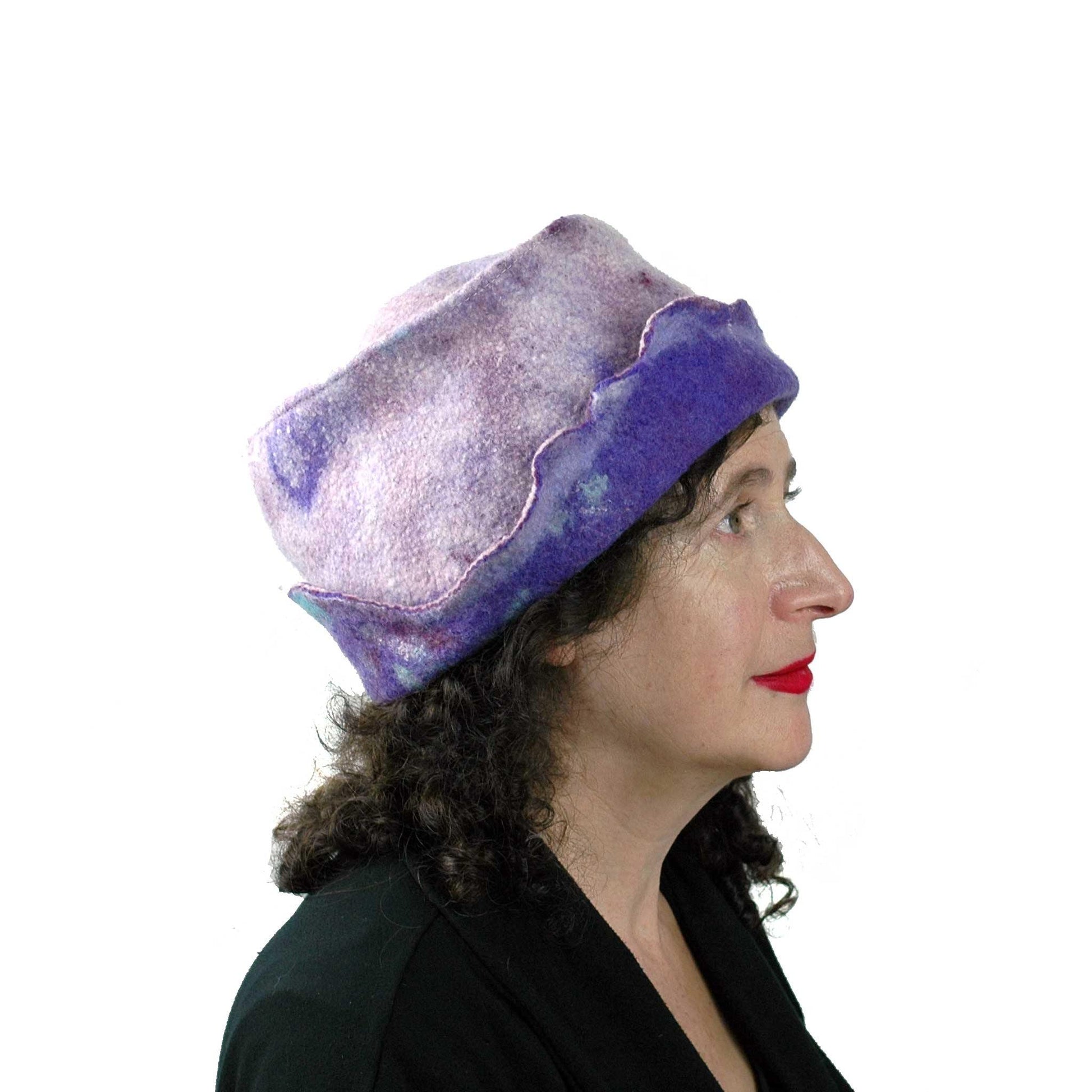 Artistic Purple Wet Felted Hat - side view