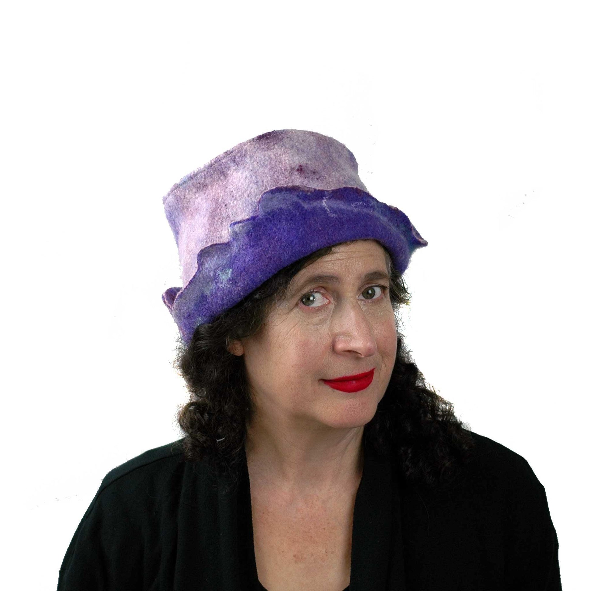 Artistic Purple Wet Felted Hat - threequarters view