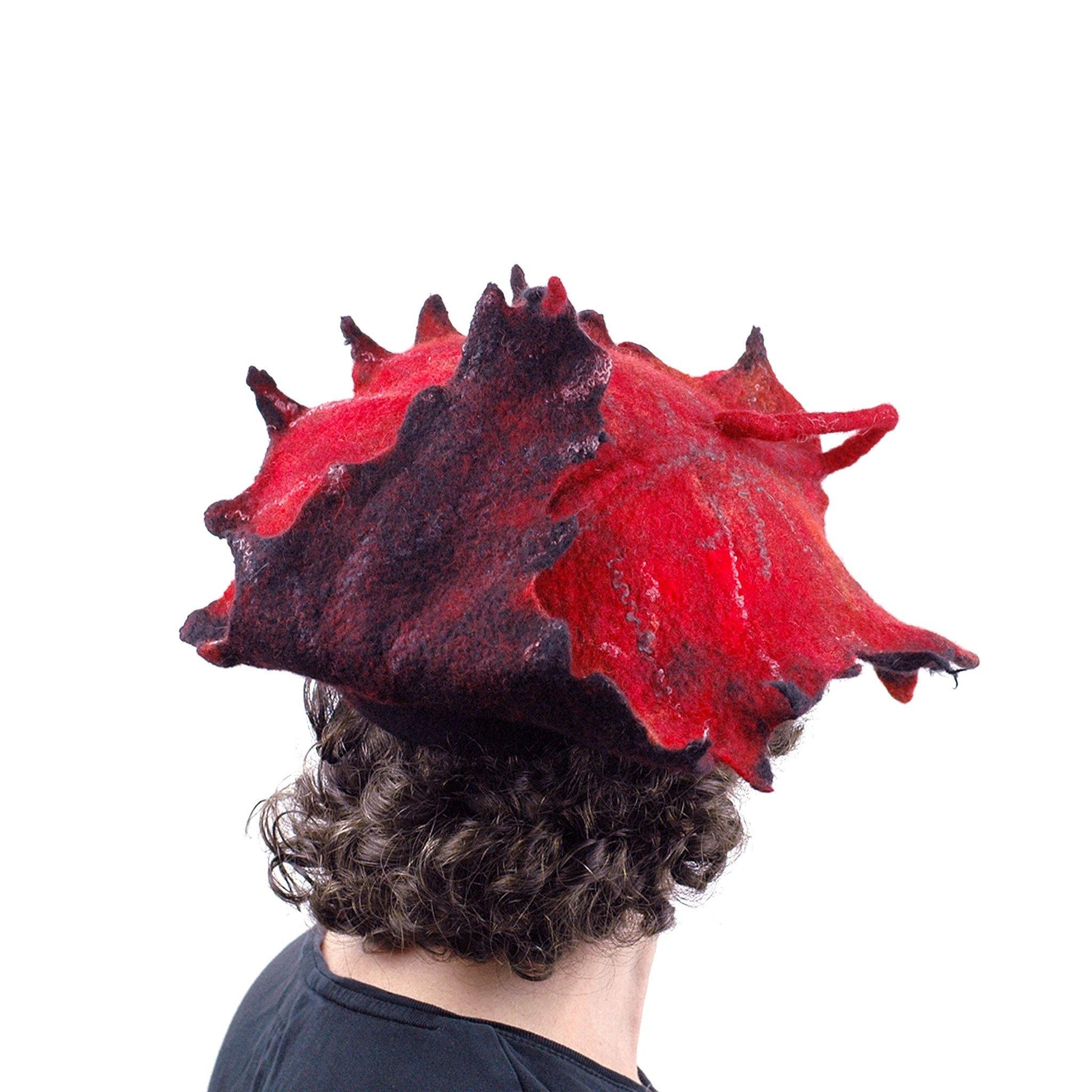 Autumn Inspired Leaf Hat in Red and Black - back view
