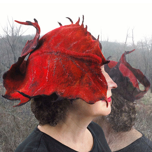 Autumn Inspired Leaf Hat in Red and Black - digital collage