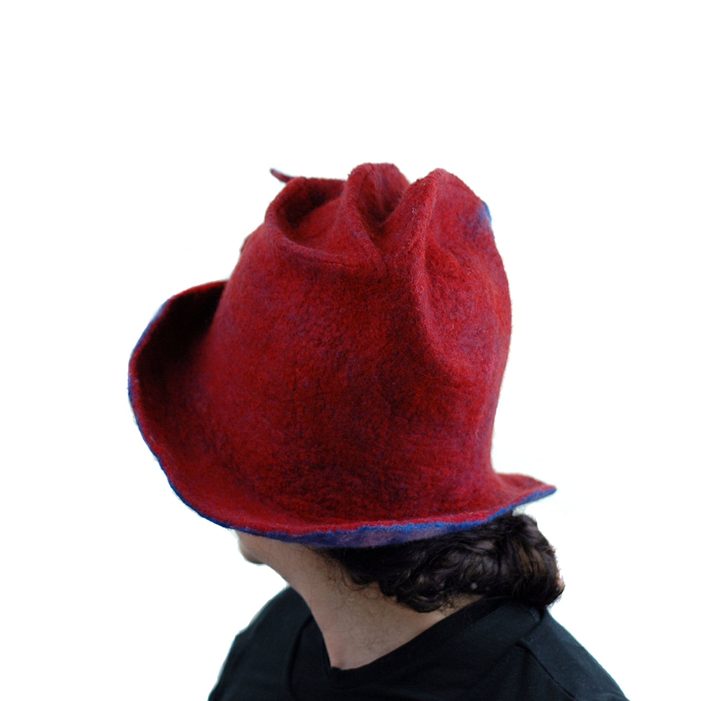 Big Brimmed Red and Blue Felted Hat - another back view