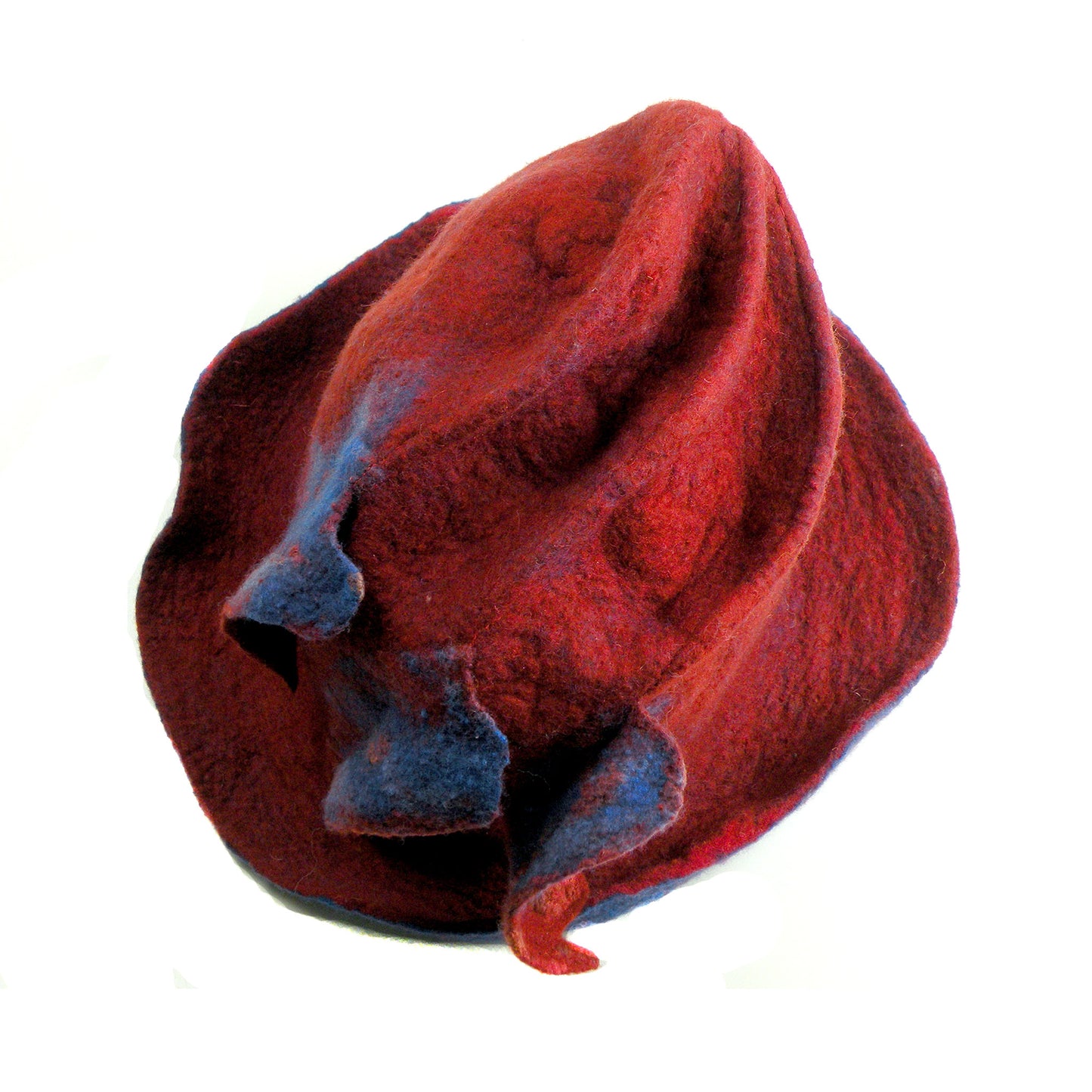 Big Brimmed Red and Blue Felted Hat - top view