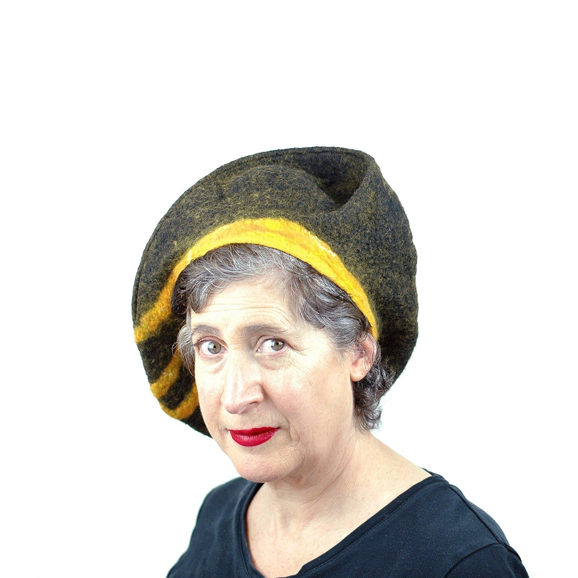 Black and Gold Beret with Bridge - front view