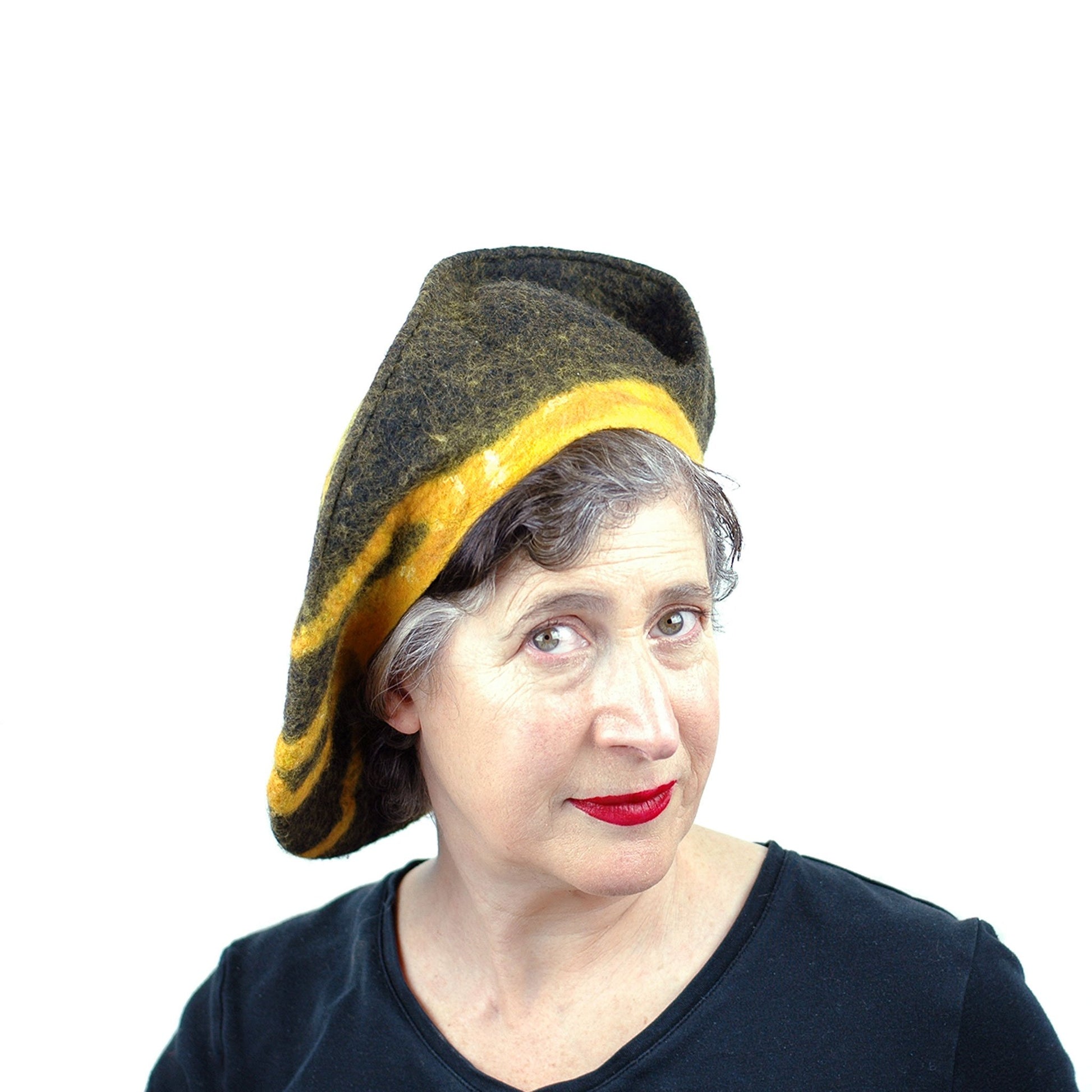 Black and Gold Beret with Bridge - front view