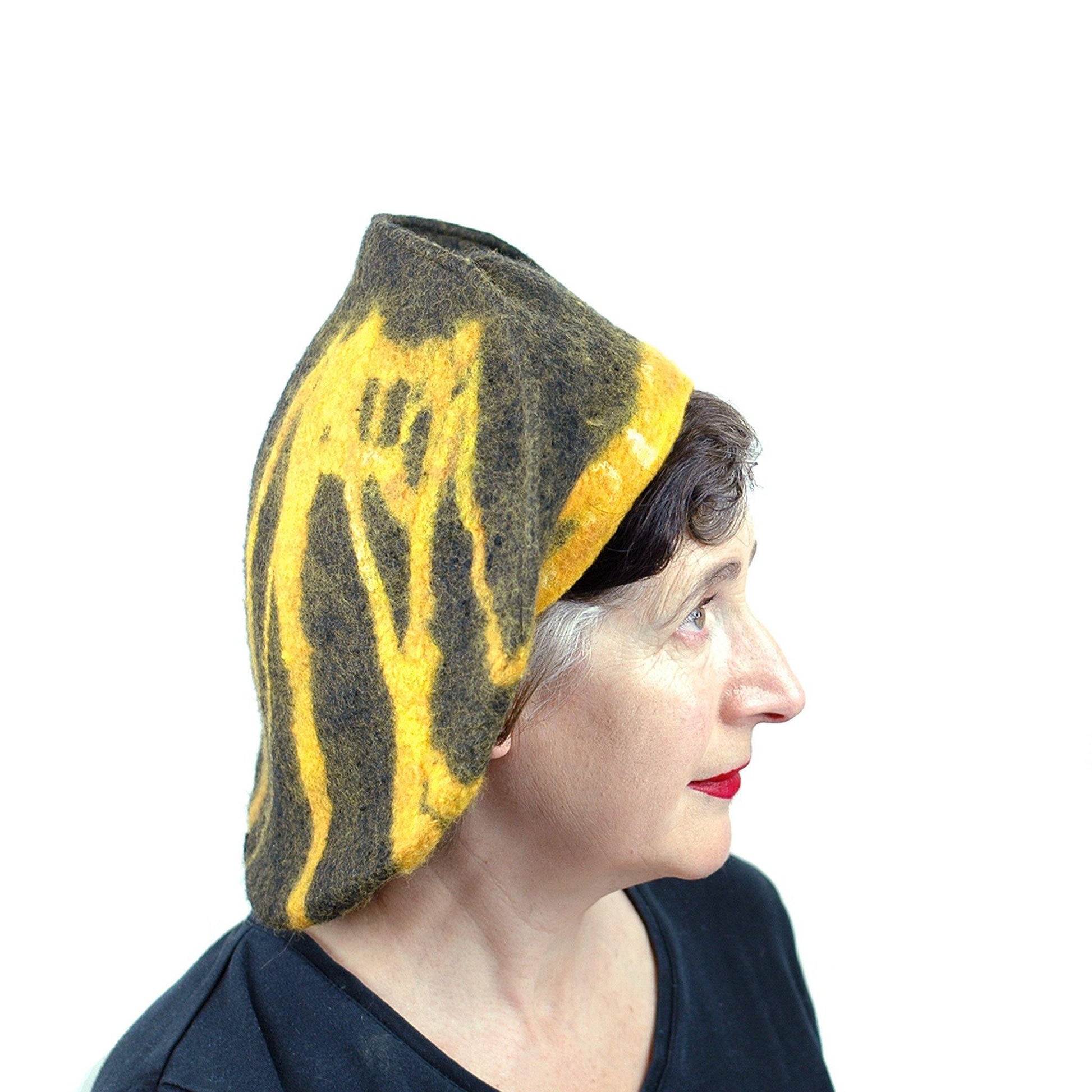 Black and Gold Beret with Bridge - side view