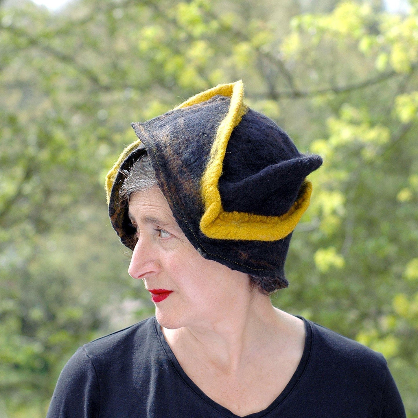 Black and Gold Wizard Hat for Pittsburgh or Hufflepuff Fans - outdoors