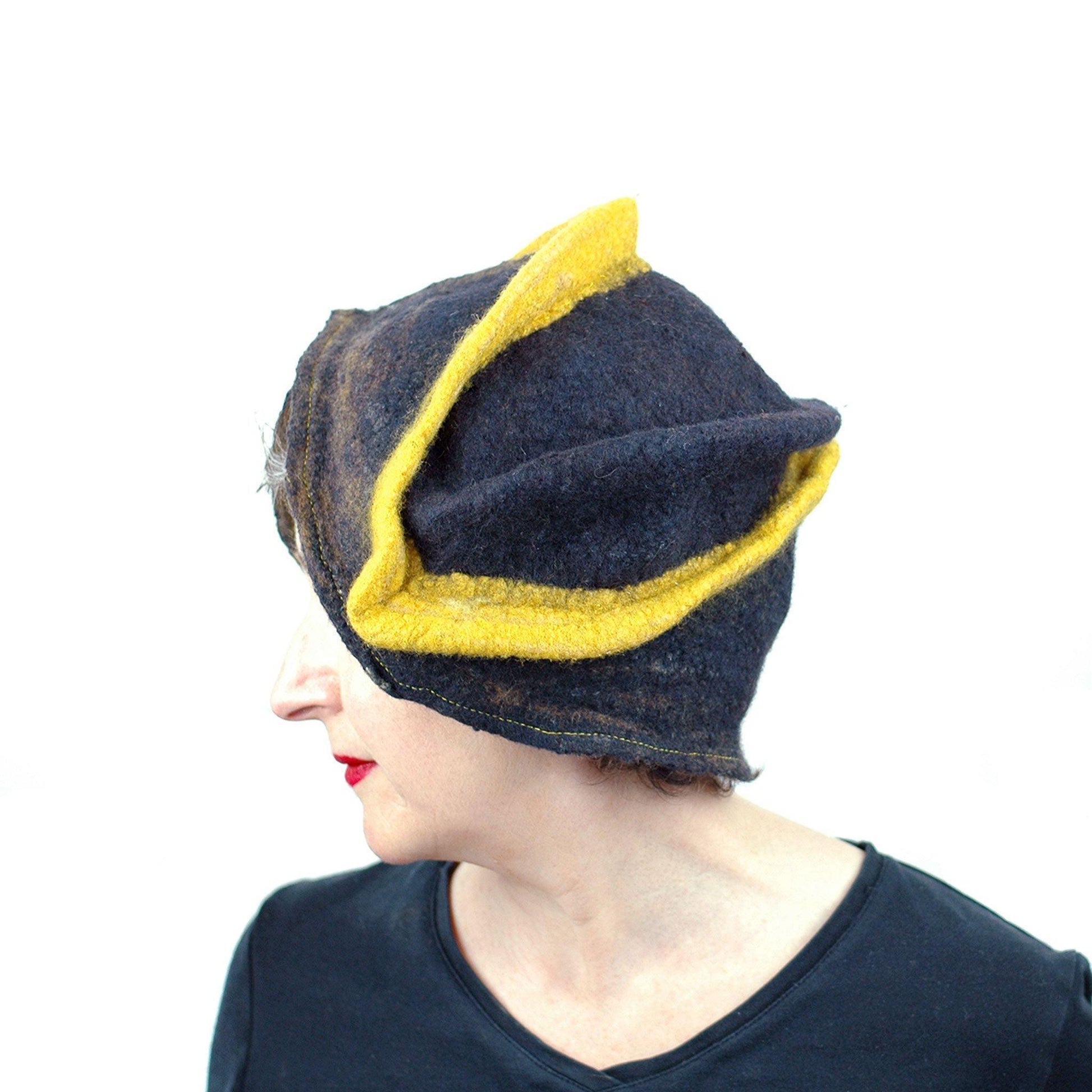 Black and Gold Wizard Hat for Pittsburgh or Hufflepuff Fans - side view
