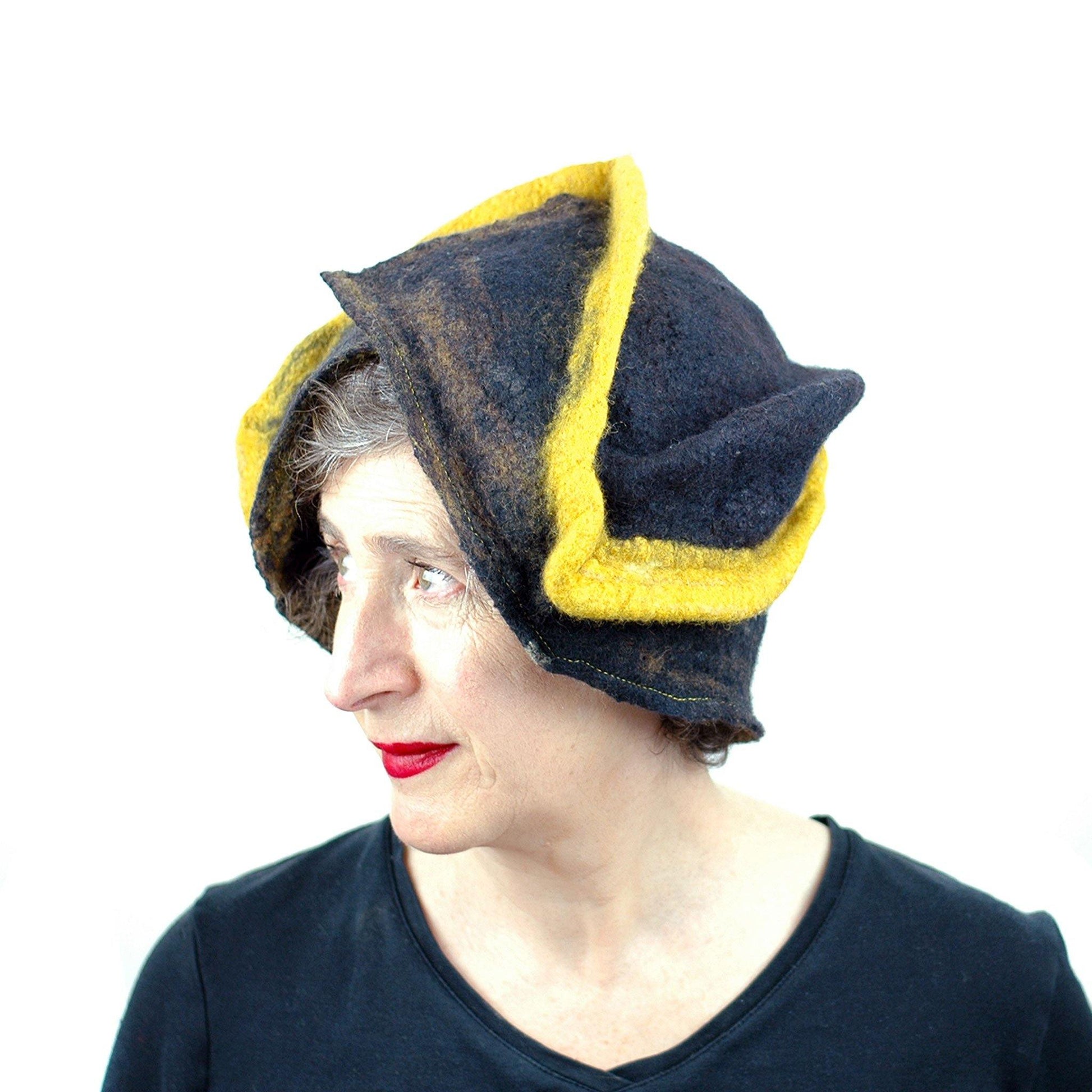 Black and Gold Wizard Hat for Pittsburgh or Hufflepuff Fans - three quarters view