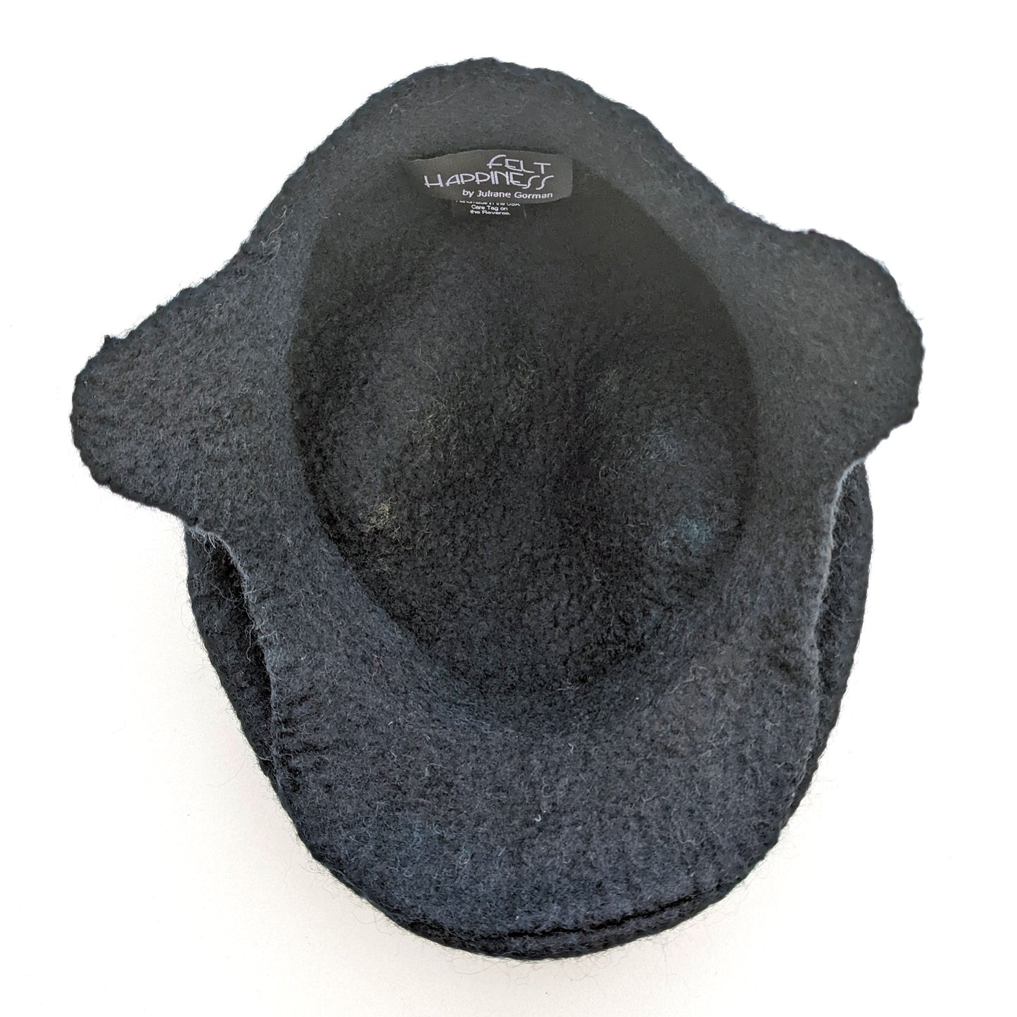 Black Felted Newsboy Cap with Rainbow Fungi - inside view