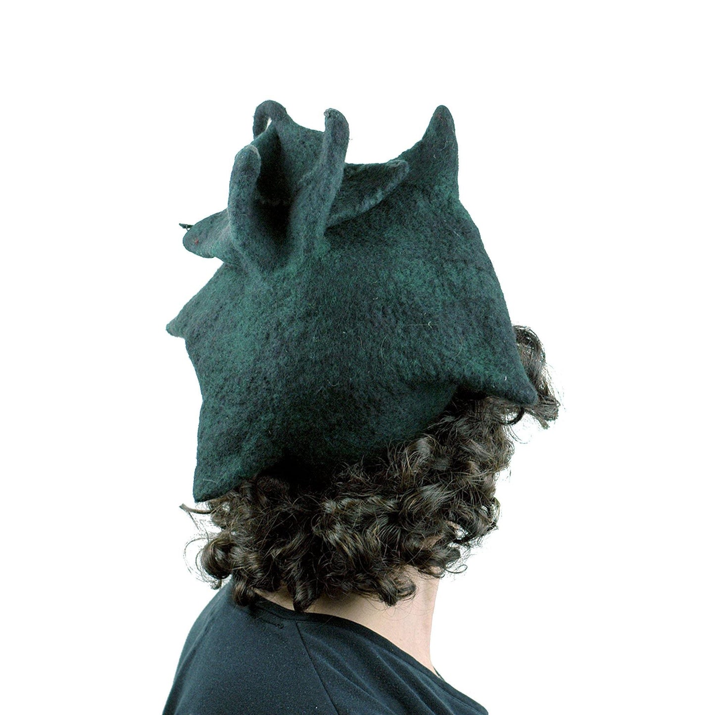 Black Felted Pagoda Hat with Curlicue on Top - back view