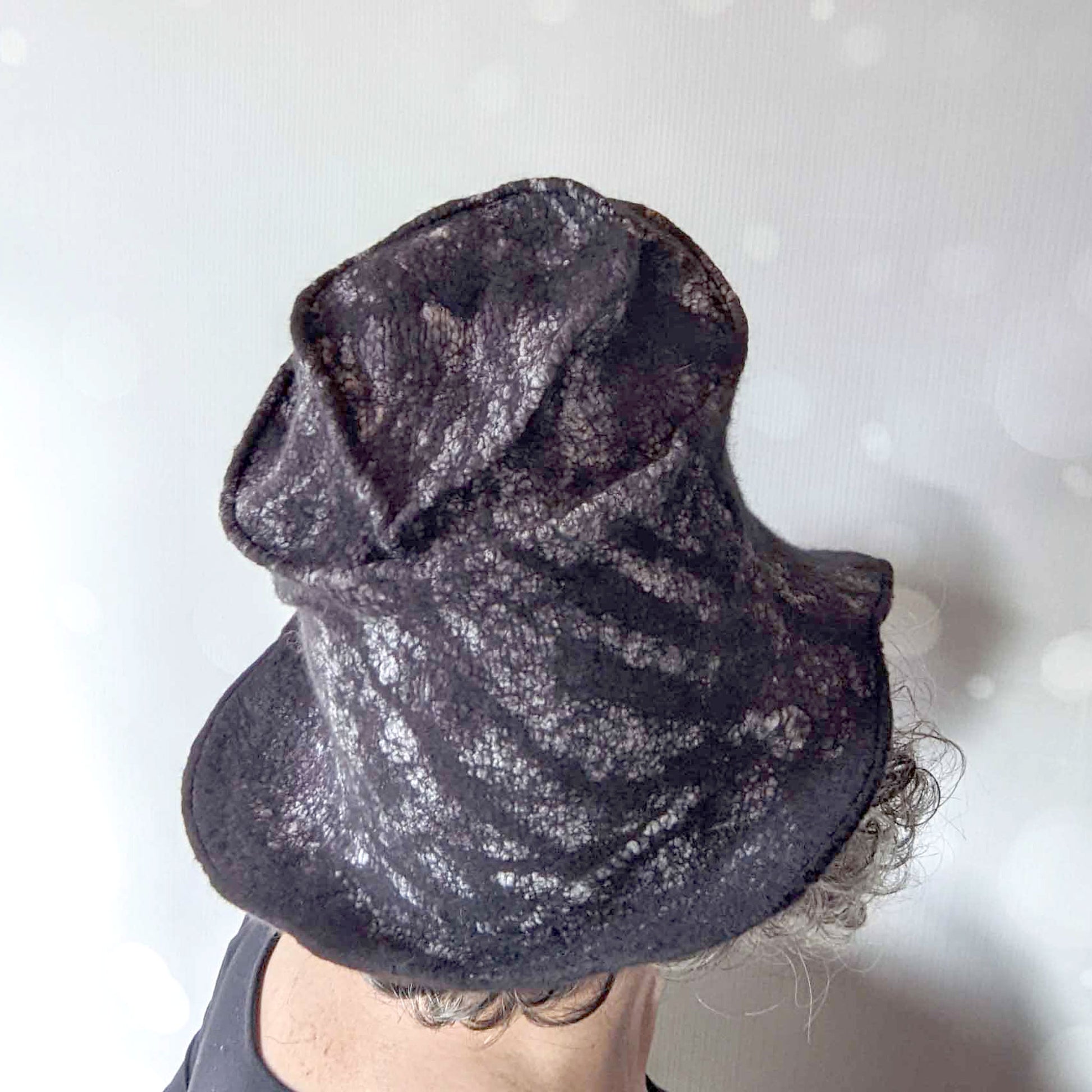 Black Nunofelted Western Style Hat - backview