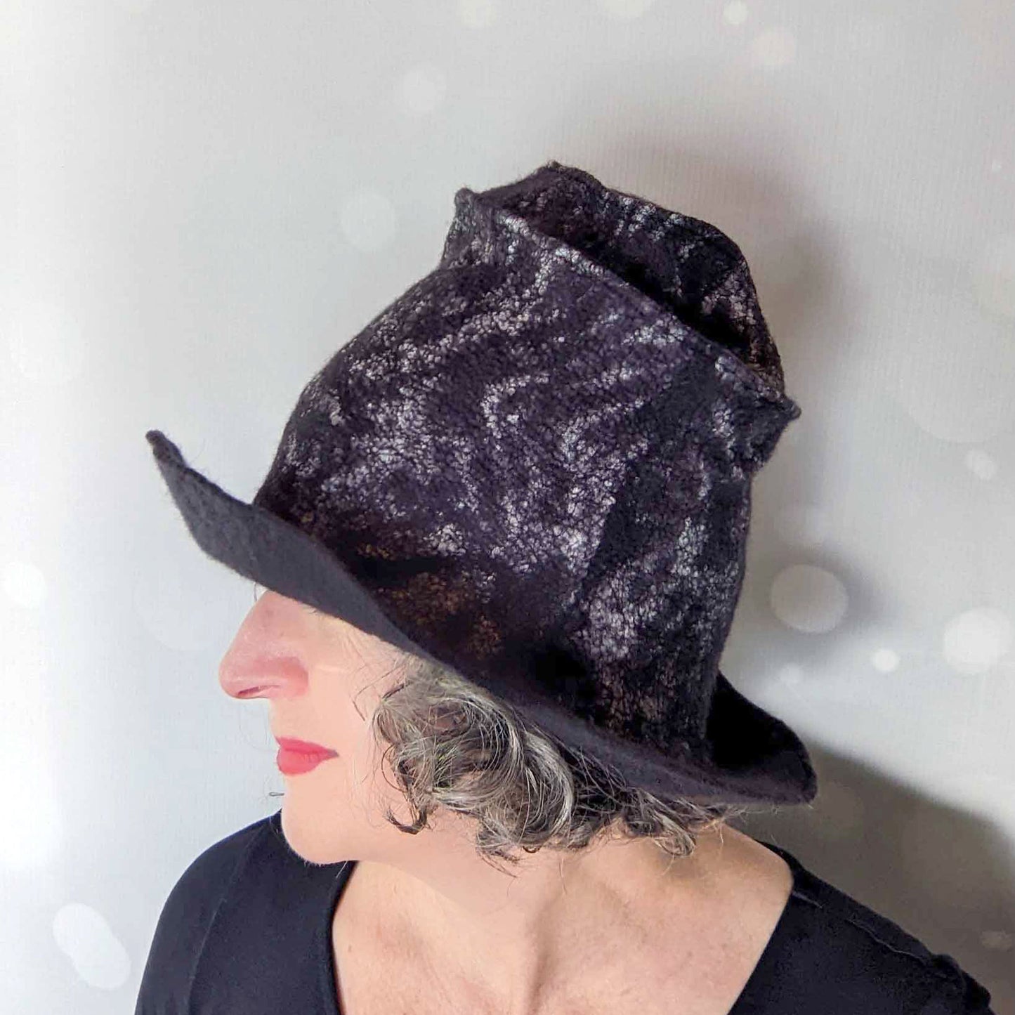 Black Nunofelted Western Style Hat -sideview