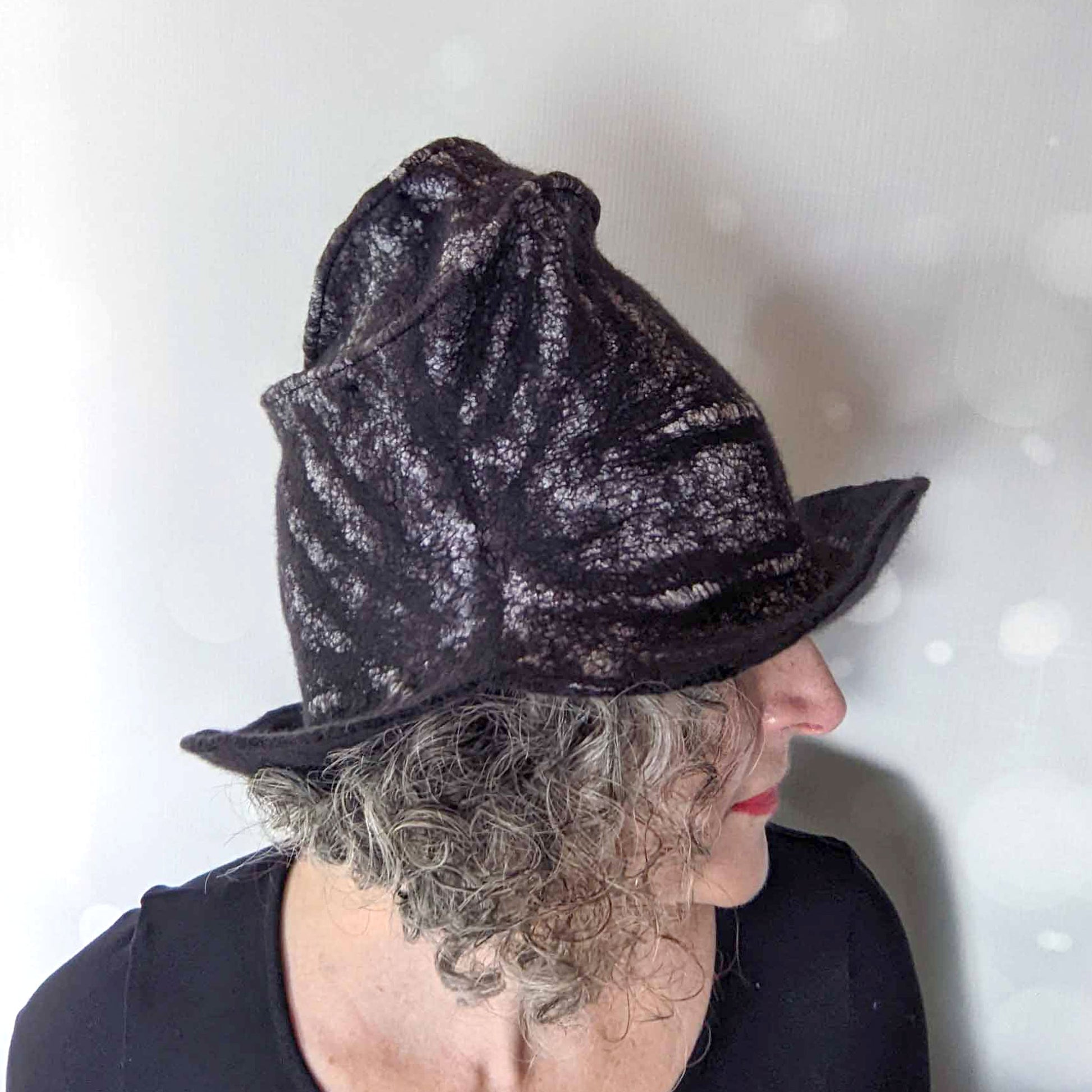 Black Nunofelted Western Style Hat - sideview 