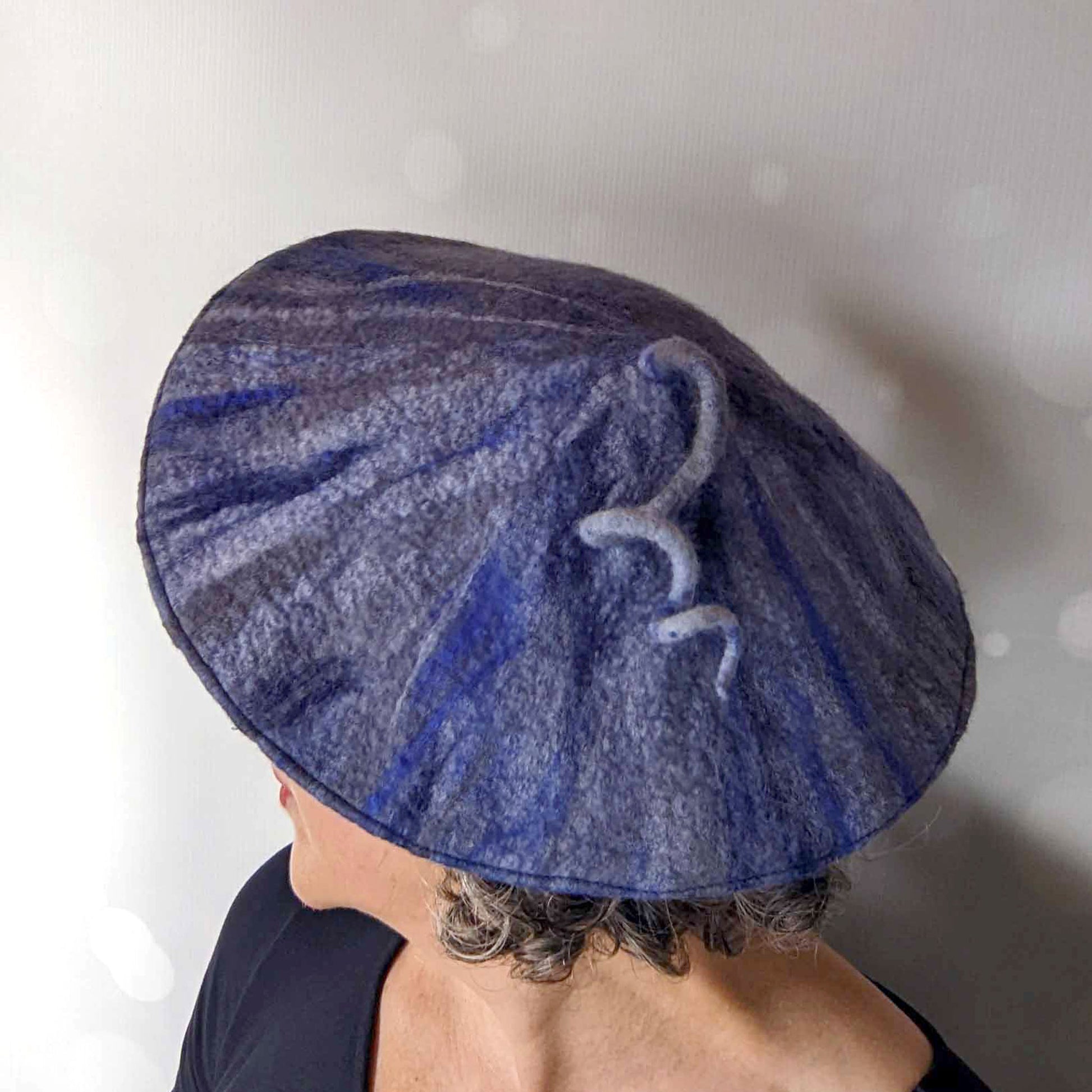Blue and Gray Curlicue Beret -backview