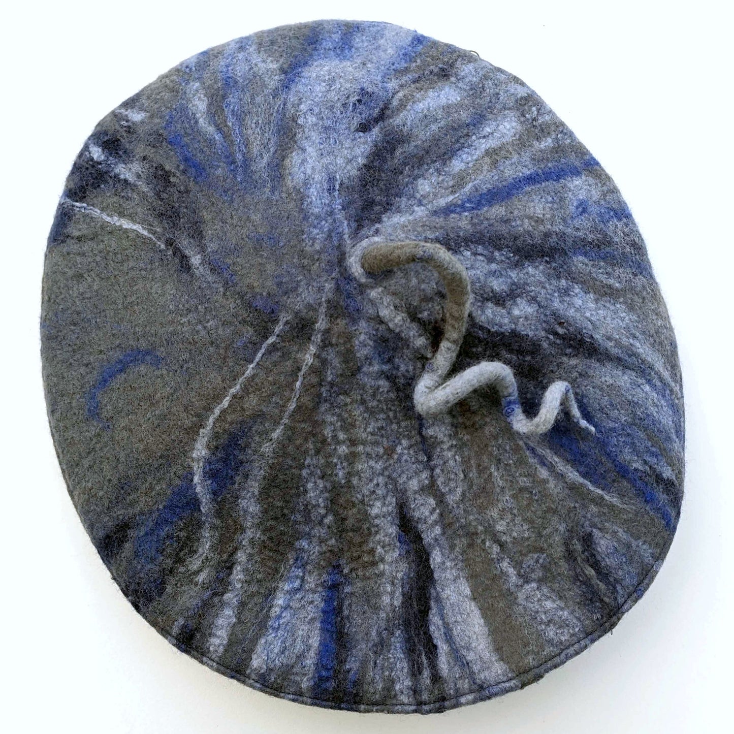 Blue and Gray Curlicue Beret - topview