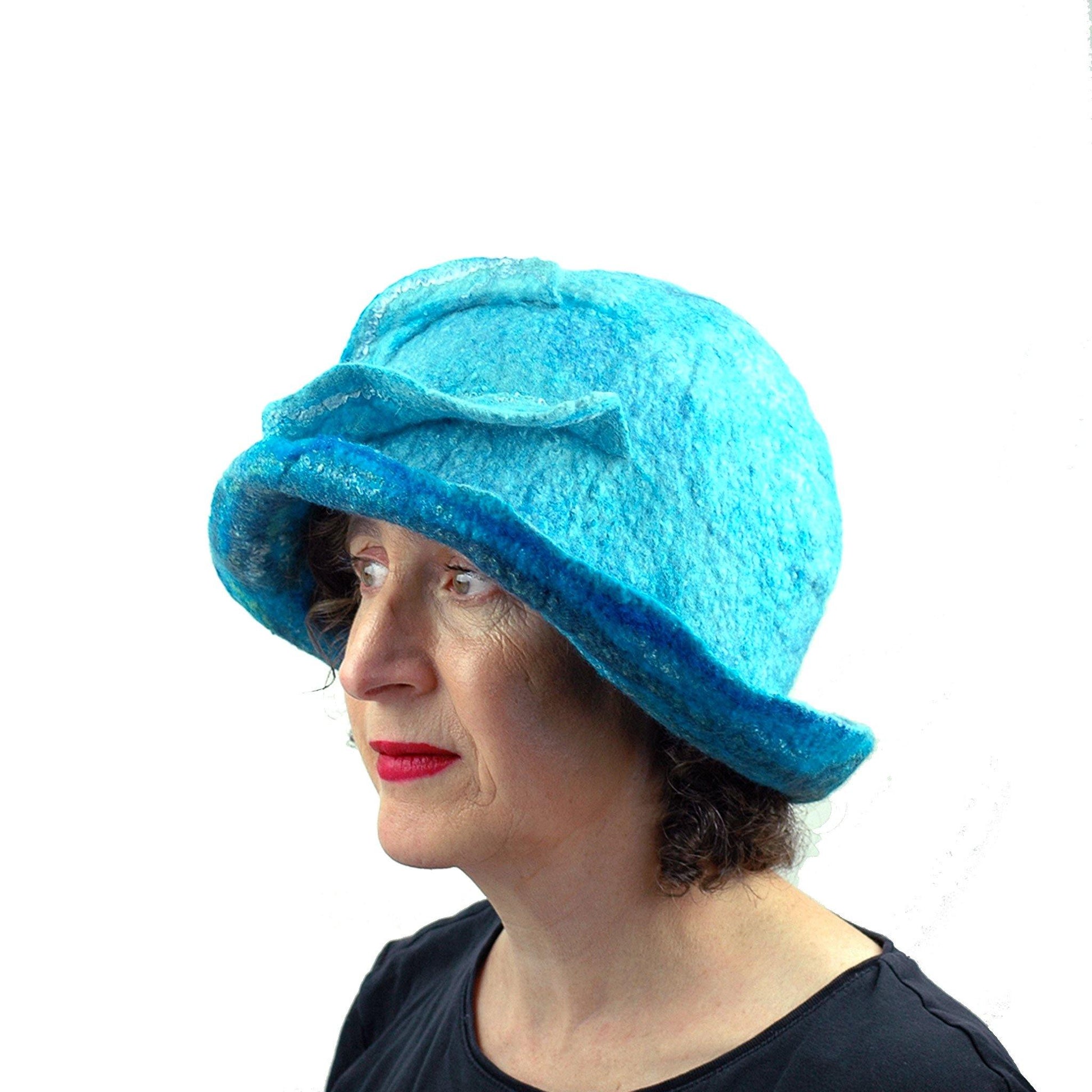 Blue Wave Felted Cloche - three quarters view