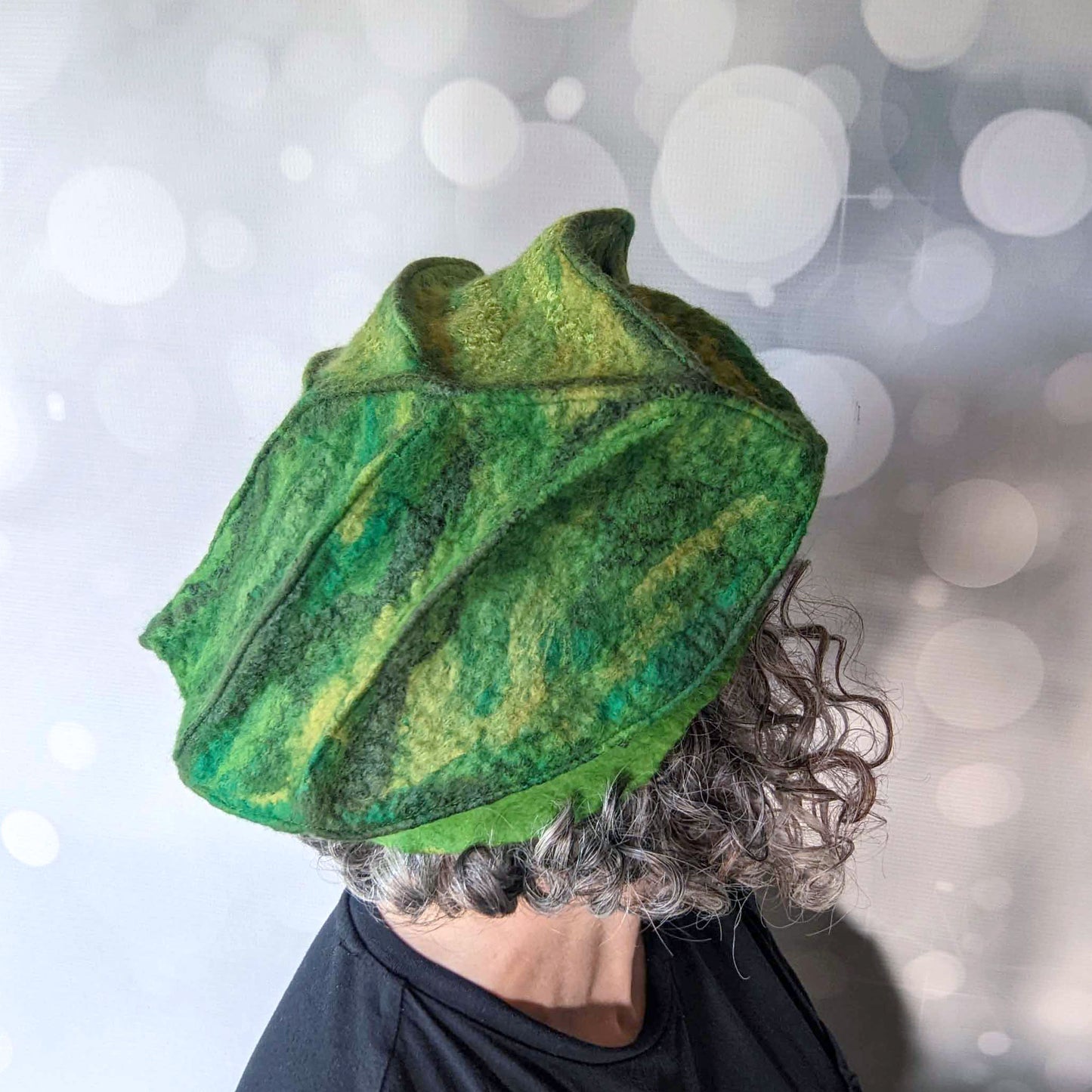 Botanically Inspired Green Leaf Pixie Hat -backview