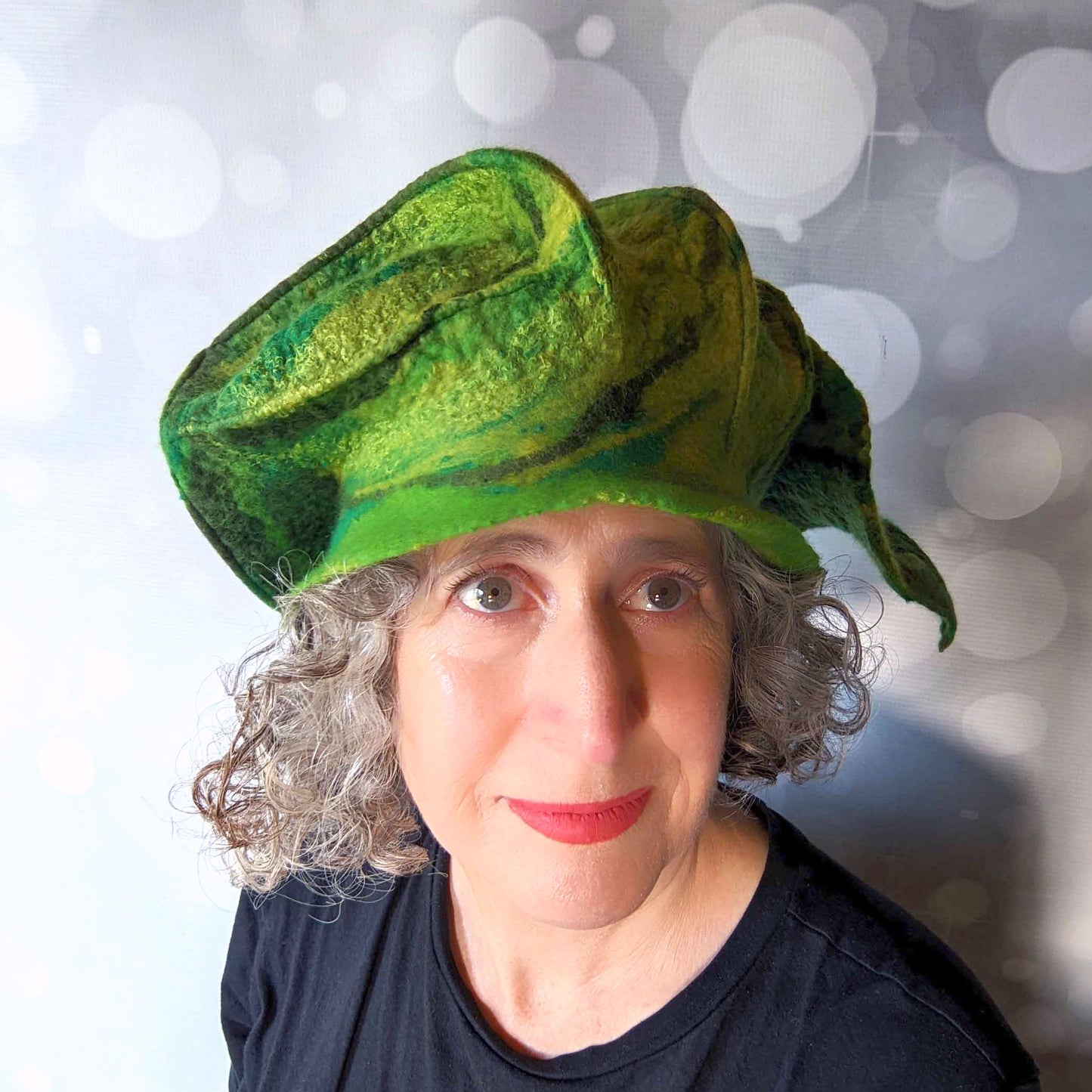 Botanically Inspired Green Leaf Pixie Hat - frontview