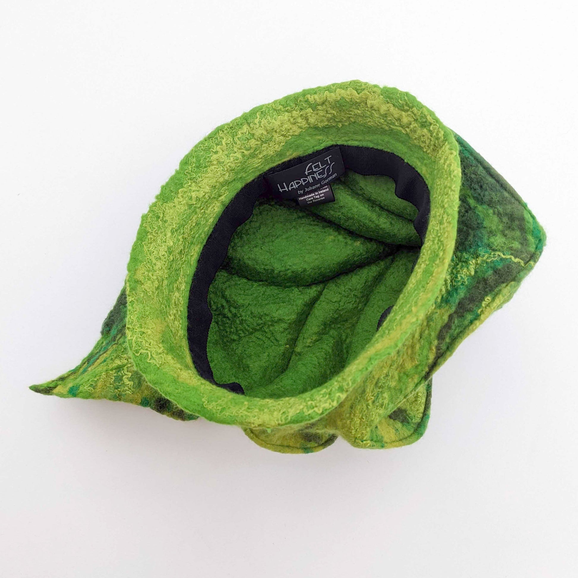 Botanically Inspired Green Leaf Pixie Hat - insideview