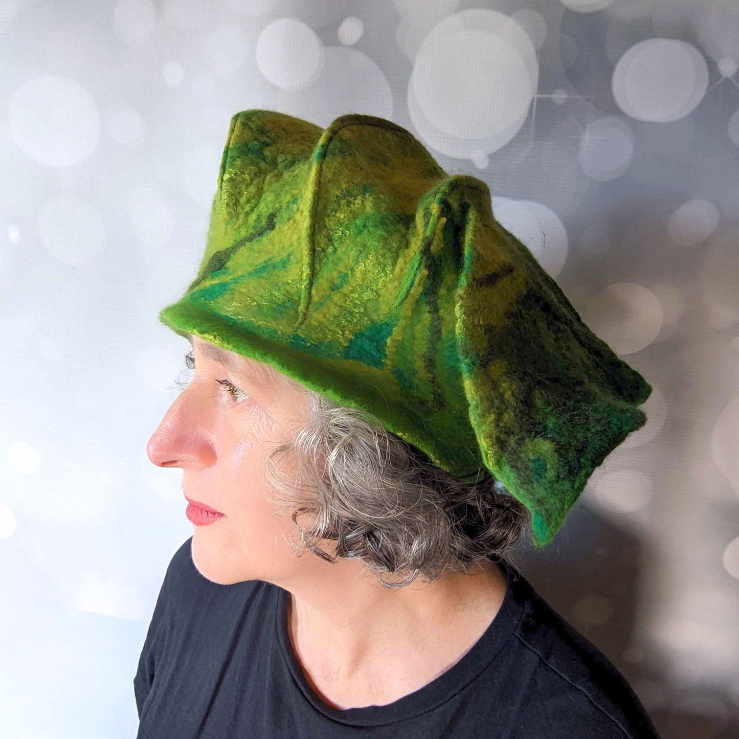 Botanically Inspired Green Leaf Pixie Hat -sideview