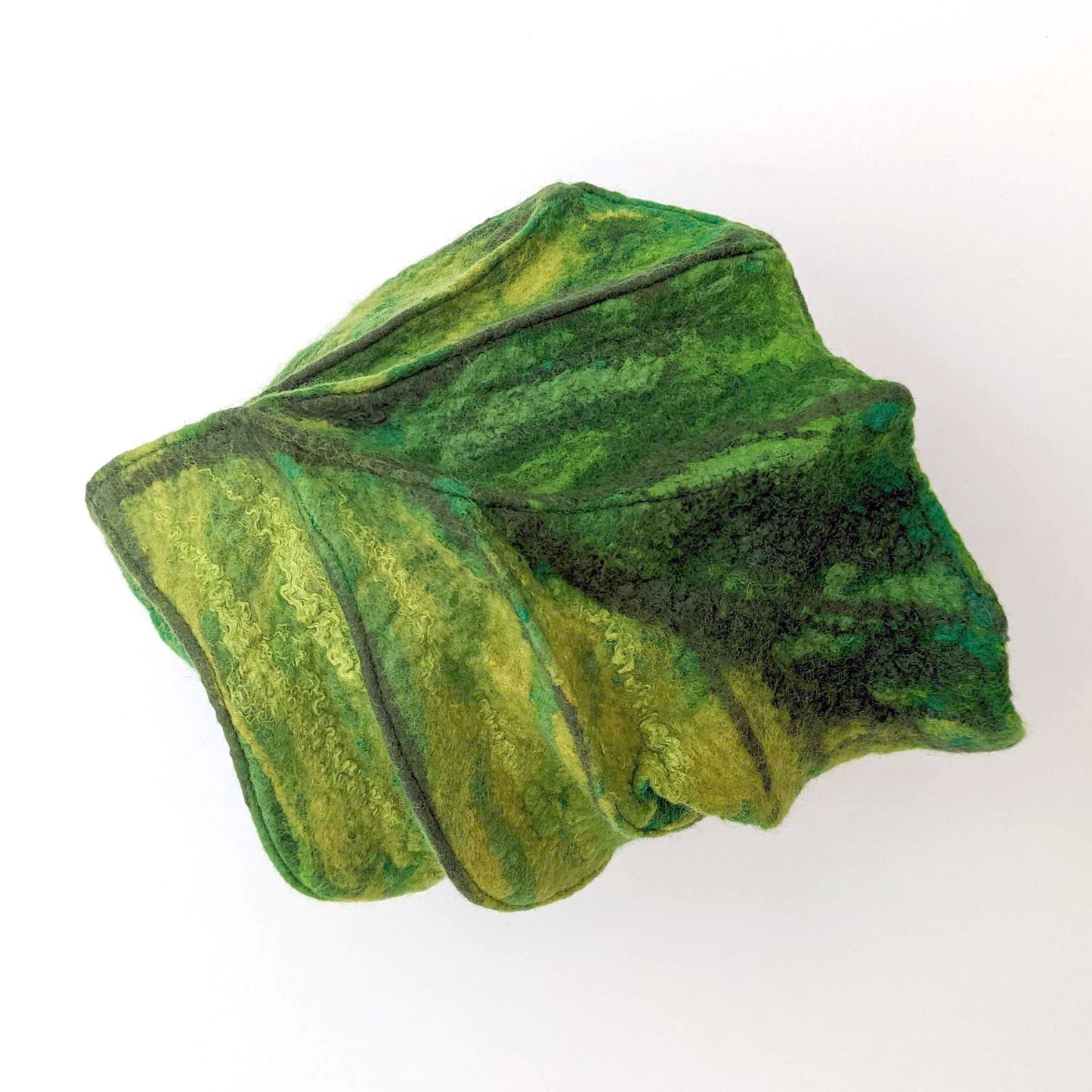 Botanically Inspired Green Leaf Pixie Hat - topview