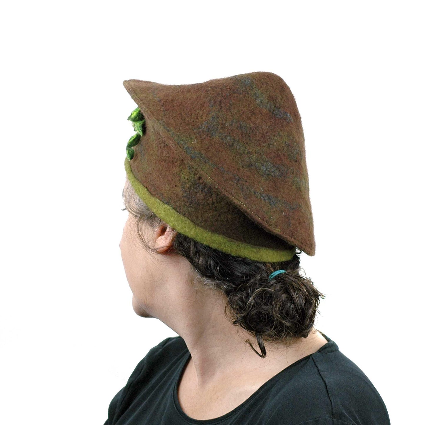 Brown and Green Forest Conical Beret - back view
