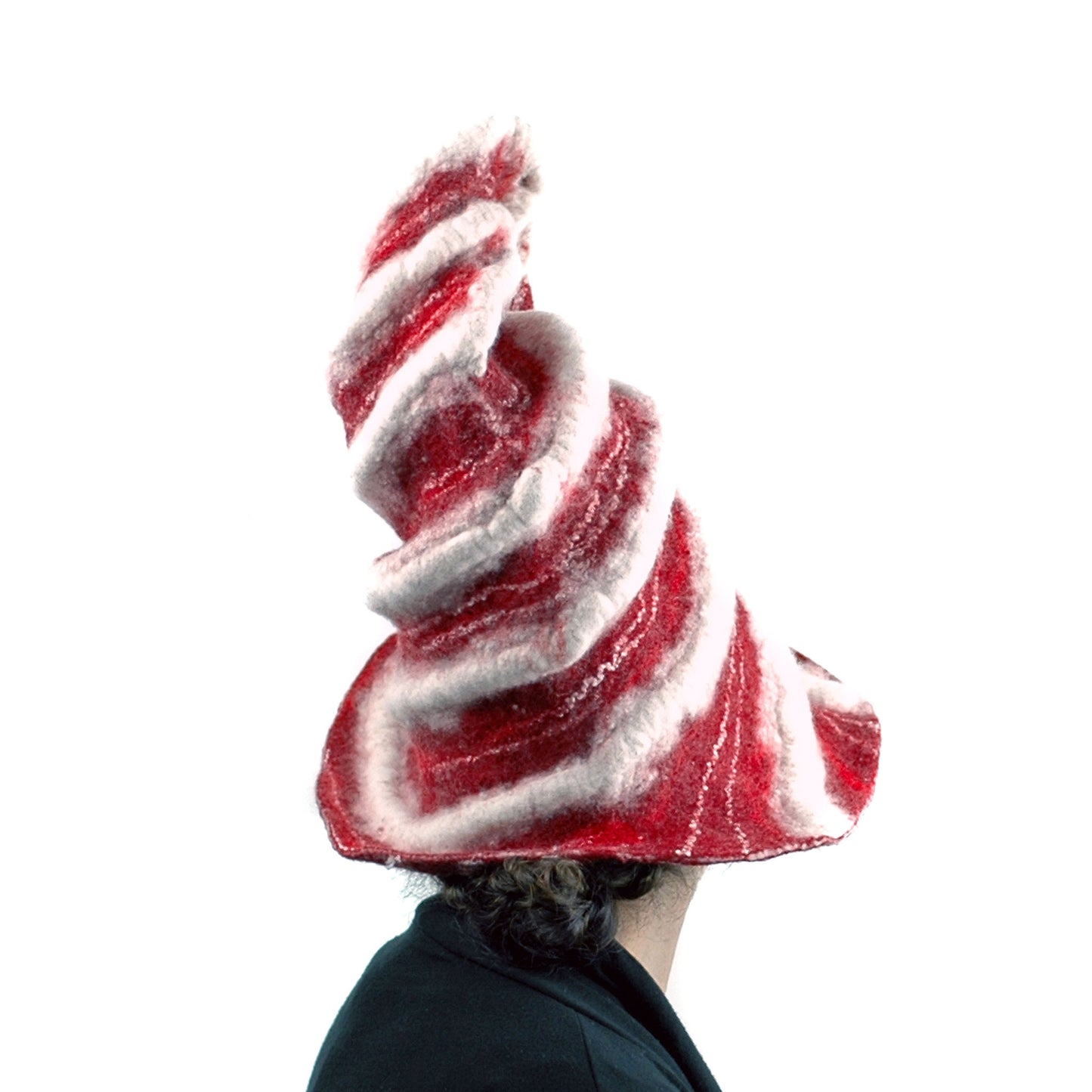 Candycane Witch Hat in Red and White Stripes - back view