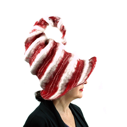 Candycane Witch Hat in Red and White Stripes - right side