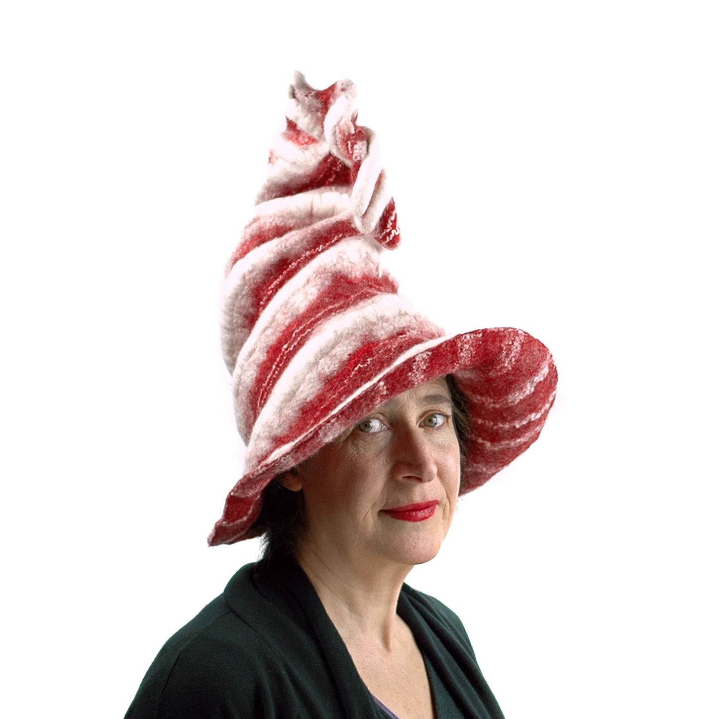 Candycane Witch Hat in Red and White Stripes - side view 2