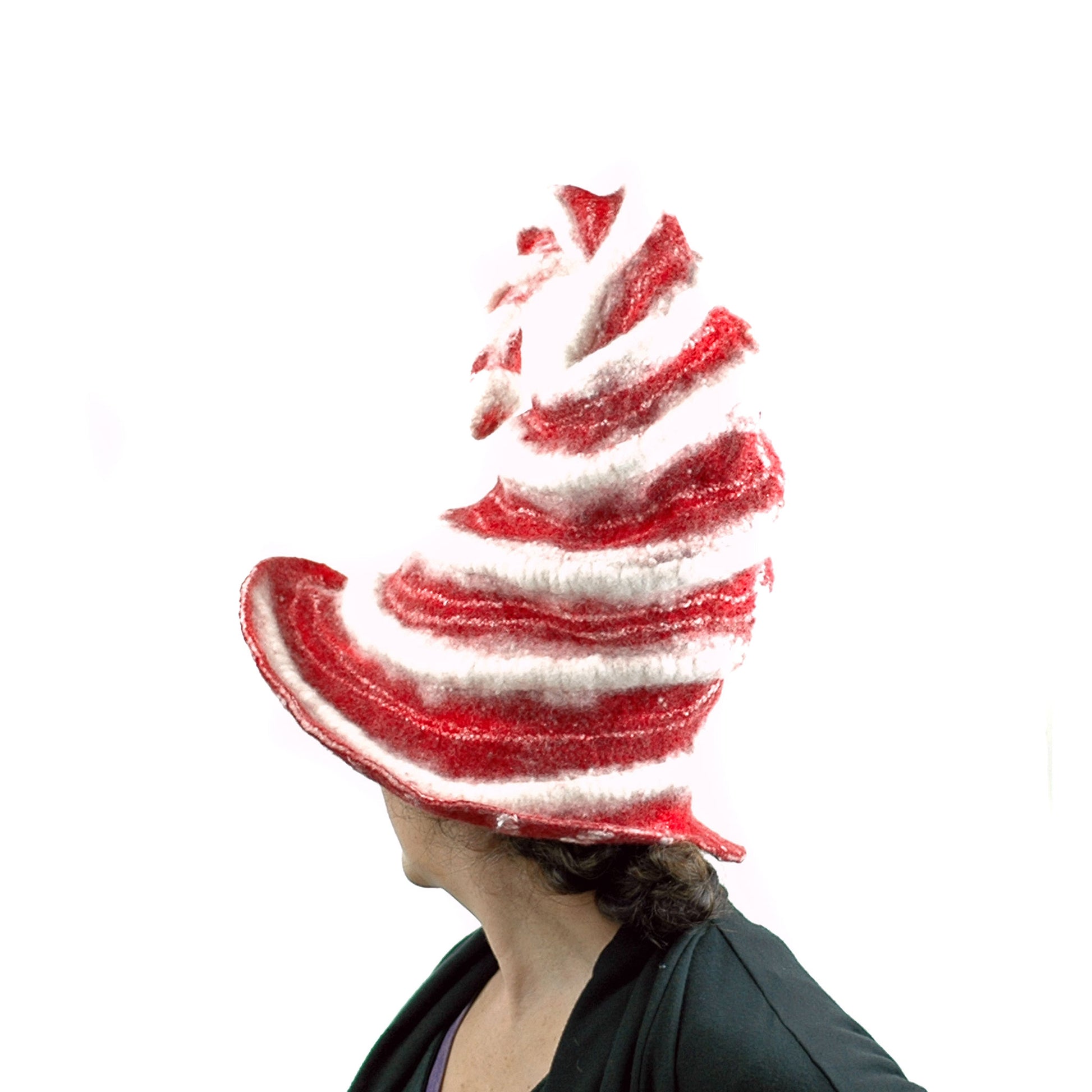 Candycane Witch Hat in Red and White Stripes - side view 3