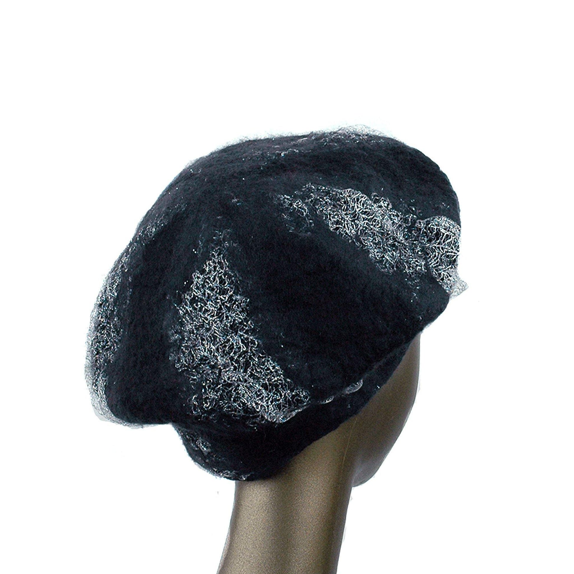 Charcoal Black Beret with Silver Nunofelt - back view