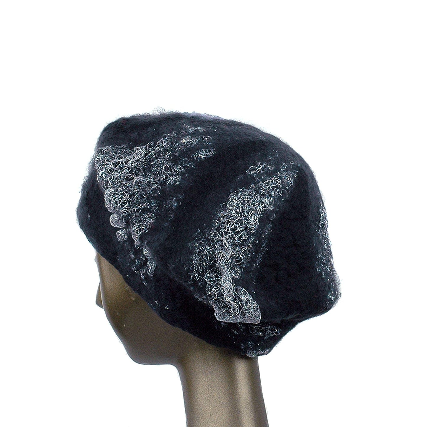 Charcoal Black Beret with Silver Nunofelt - back view