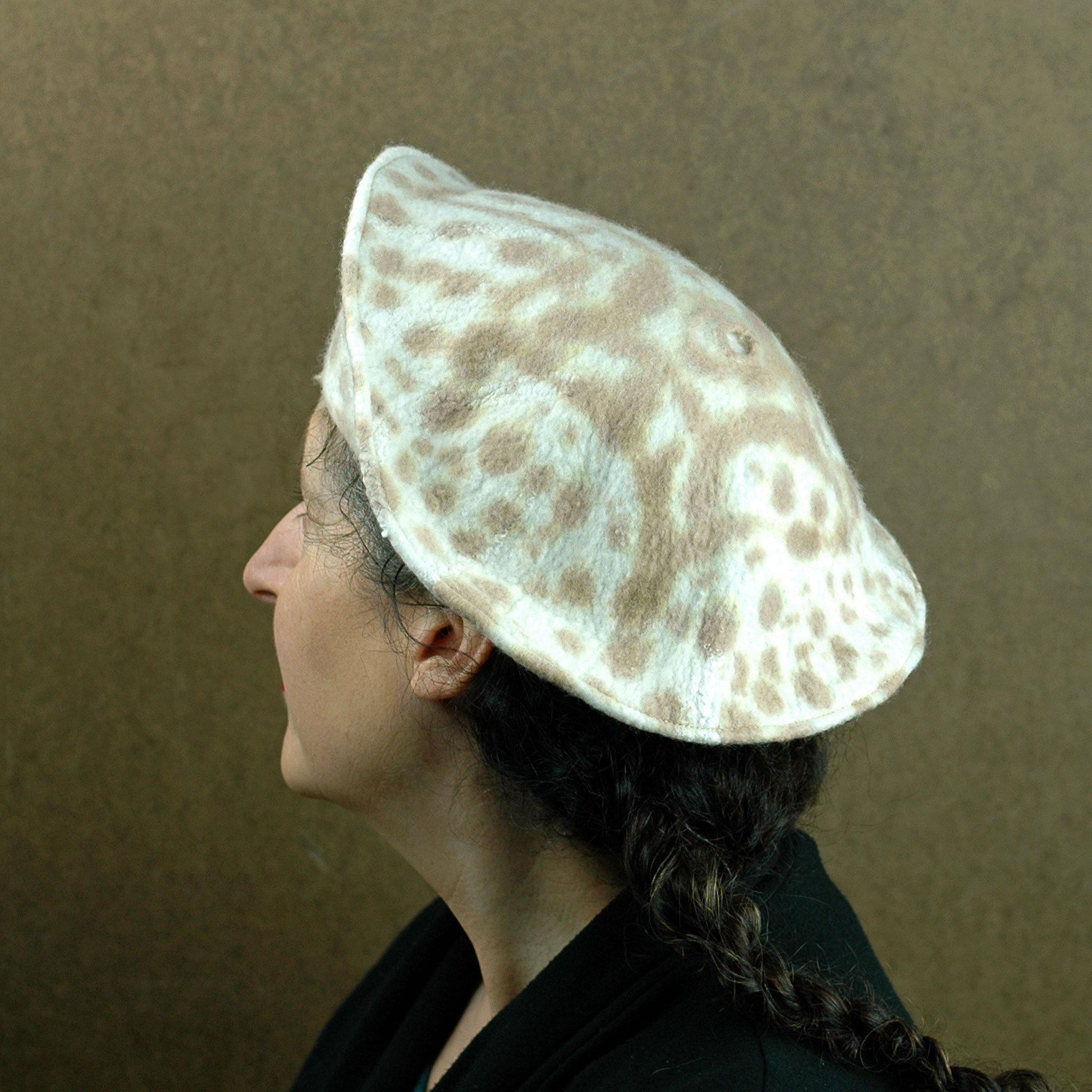 Cheetah Beret in Ivory with Brown Spots - back view