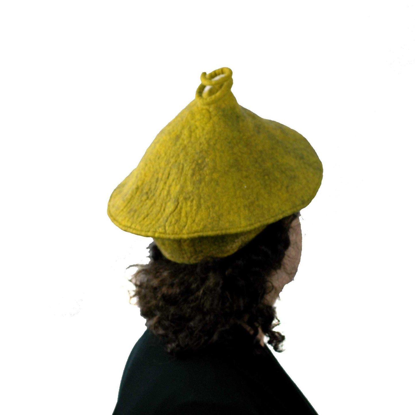 Conical Hat in Mustard Yellow - Medium Small Size  - back view