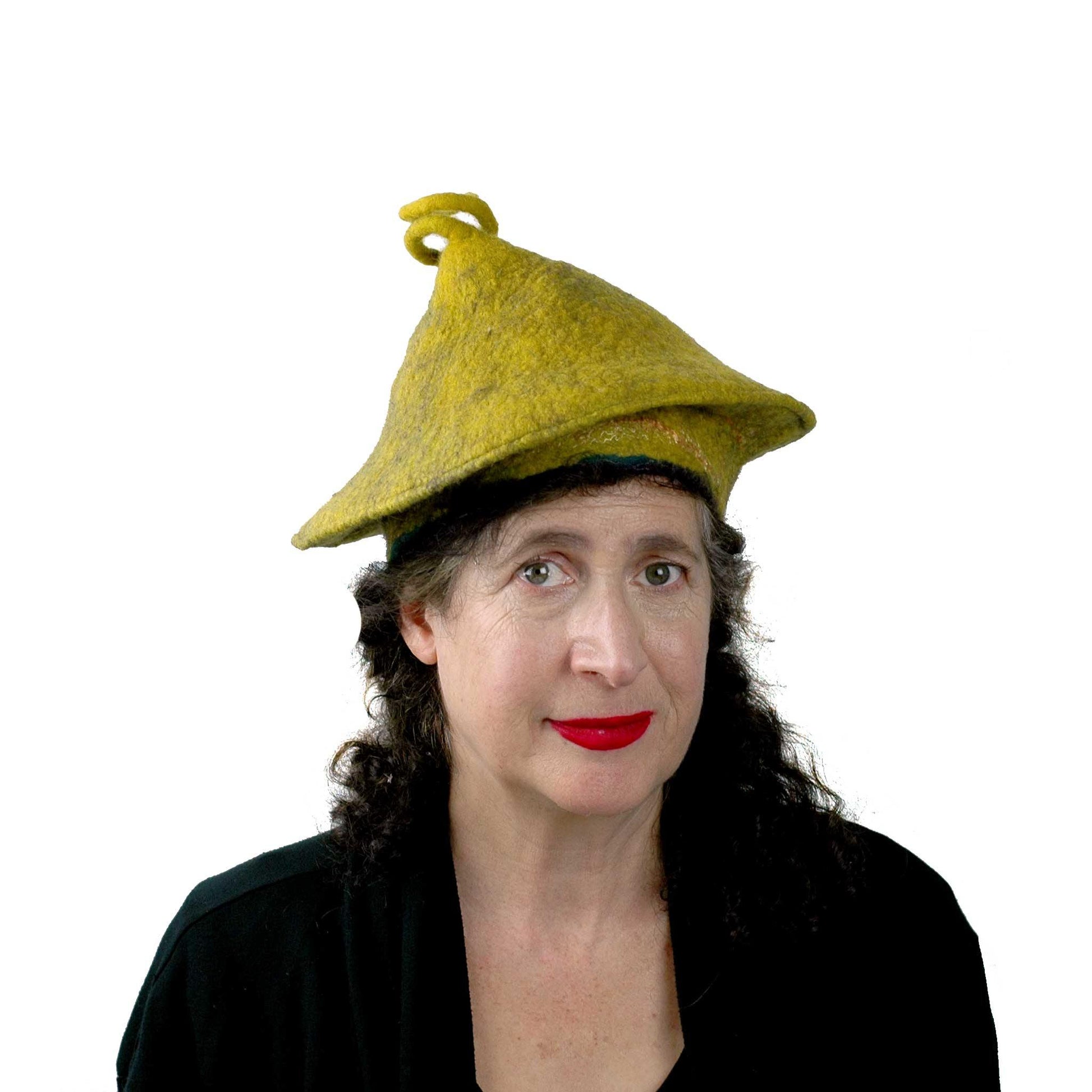 Conical Hat in Mustard Yellow - Medium Small Size  - front view