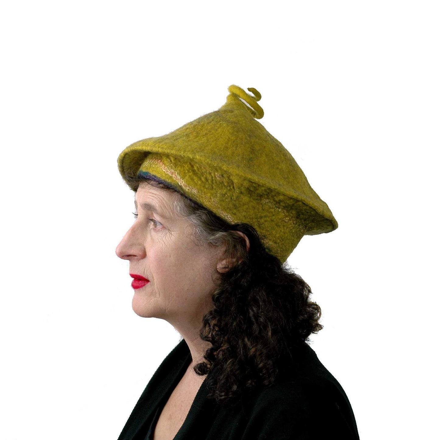 Conical Hat in Mustard Yellow - Medium Small Size  - side view