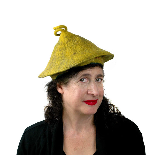 Conical Hat in Mustard Yellow - Medium Small Size  threequarters view