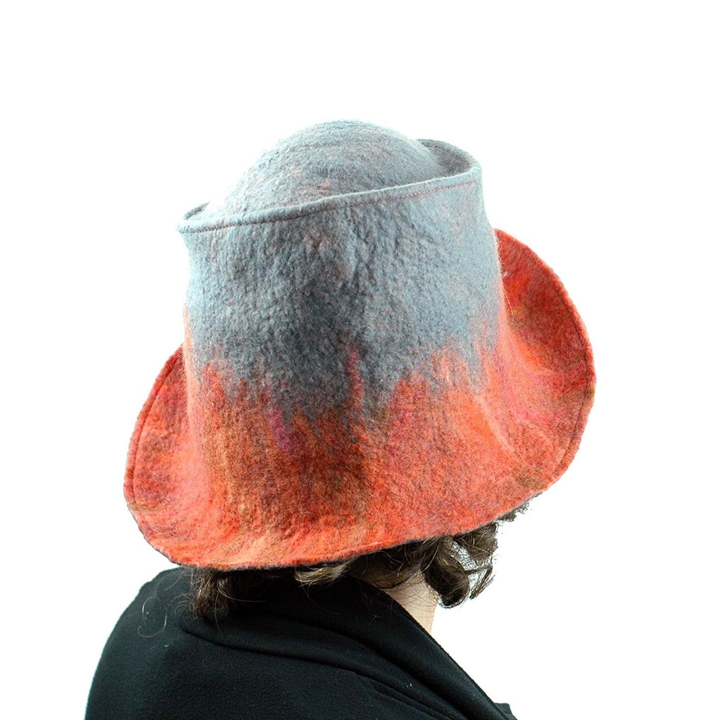 Coral and Gray Felted Hat with Nunofelt - back view