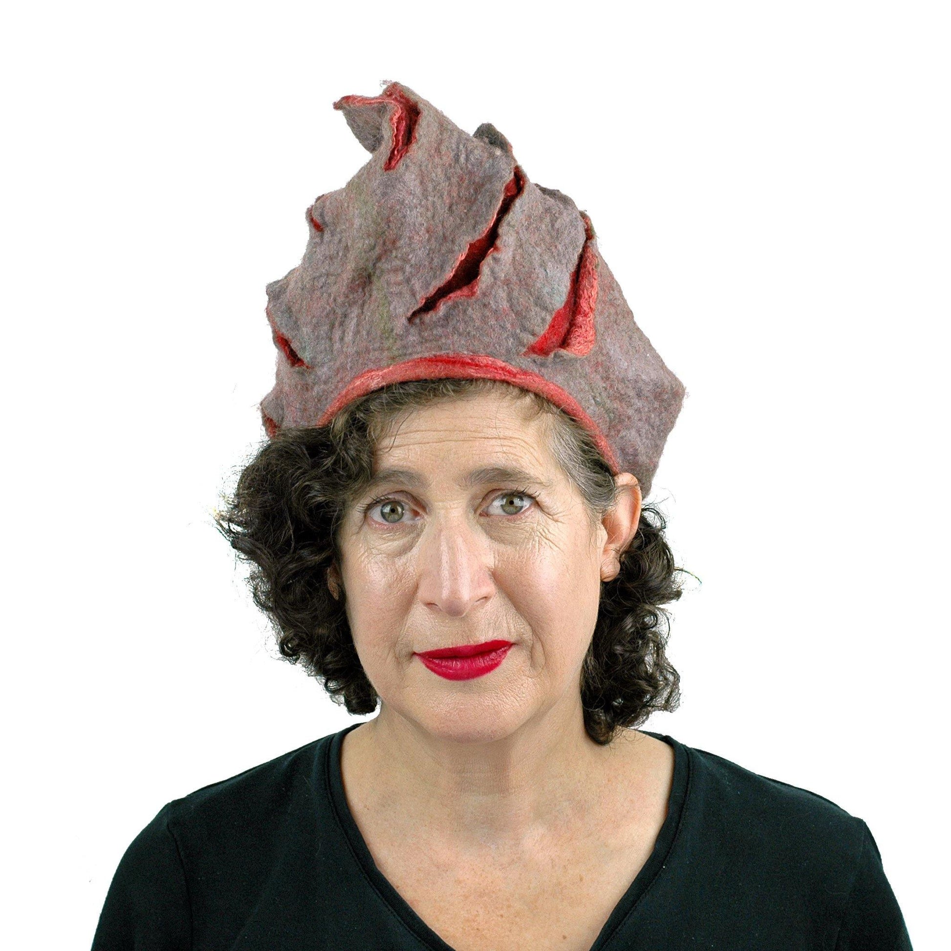Coral and Gray Turban Style Hat - front view