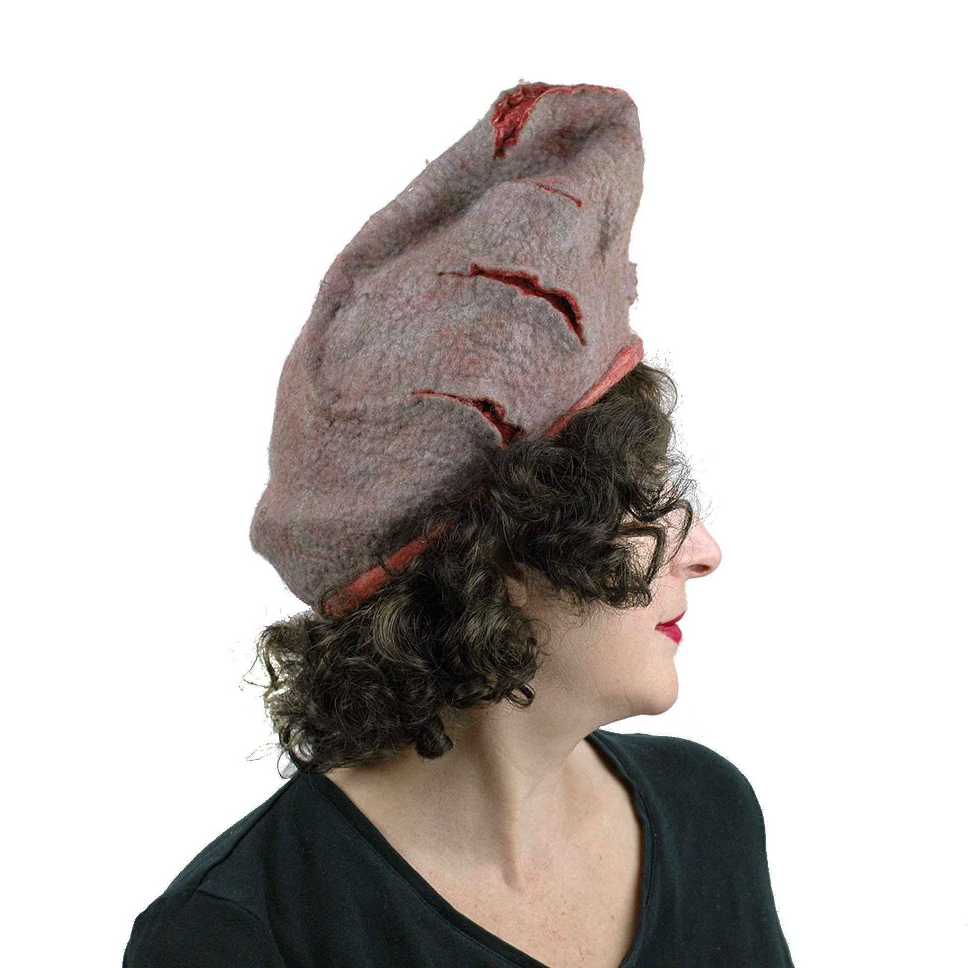 Coral and Gray Turban Style Hat - side view