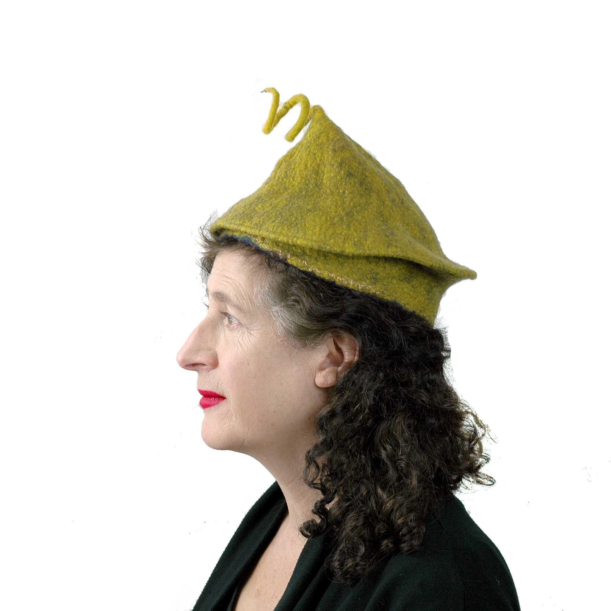 Curlicue Beret in Mustard Yellow - side view