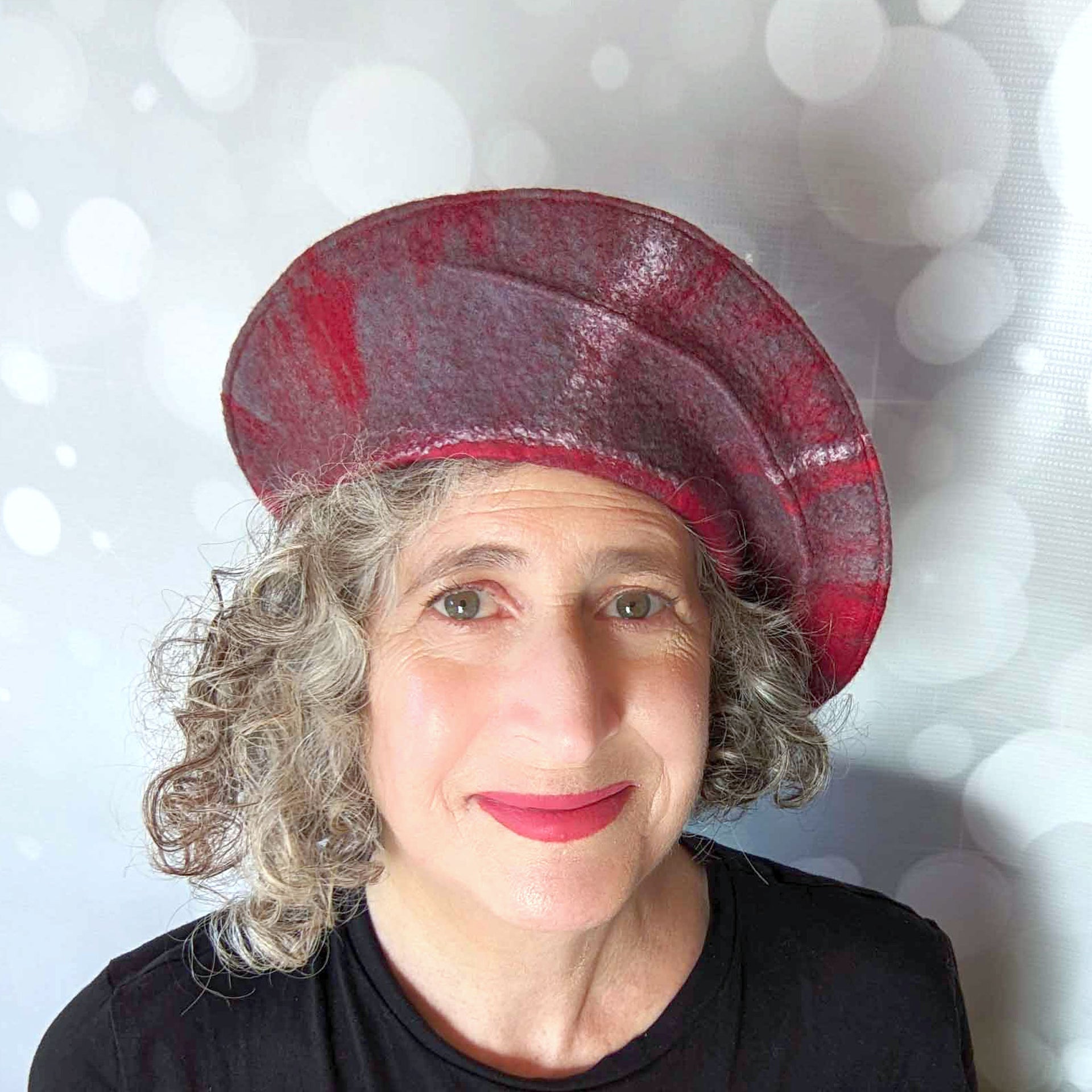 Curlicue Beret in Red and Gray Felted Wool