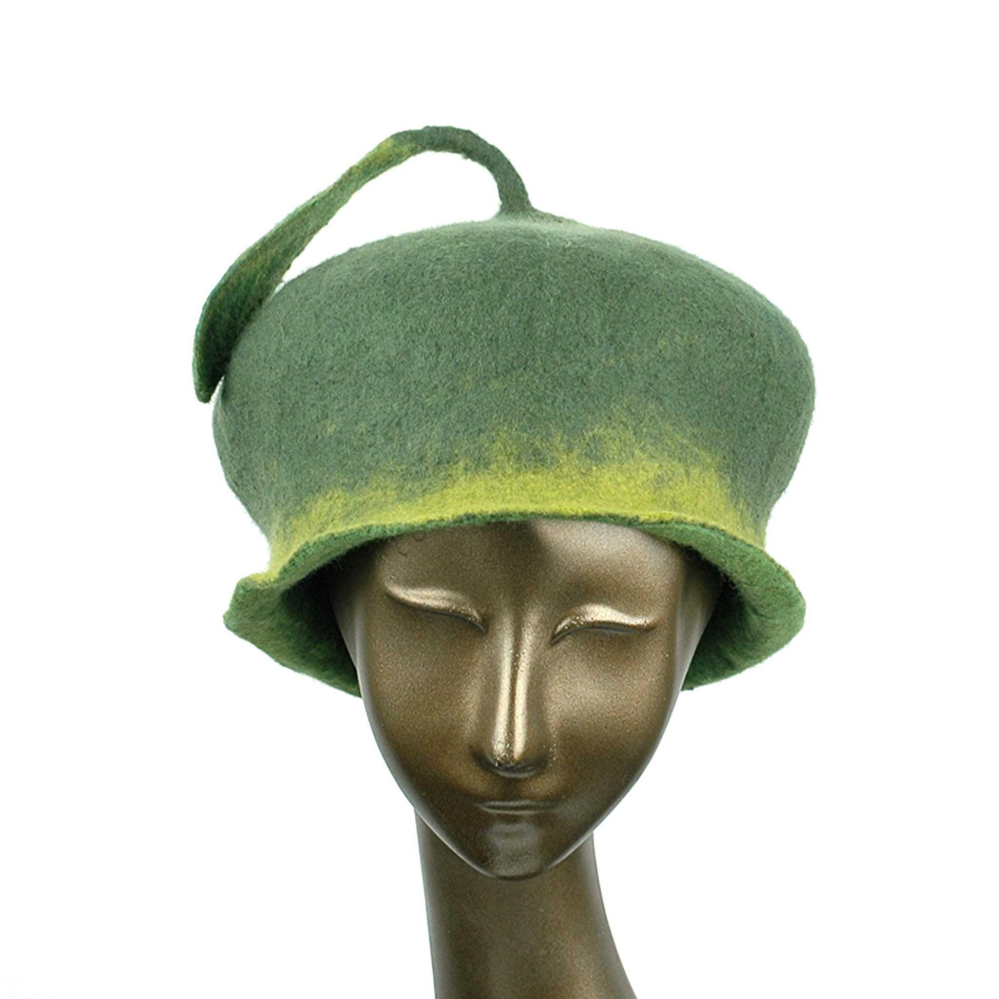 Custom Green Leaf Felted Hat - front view