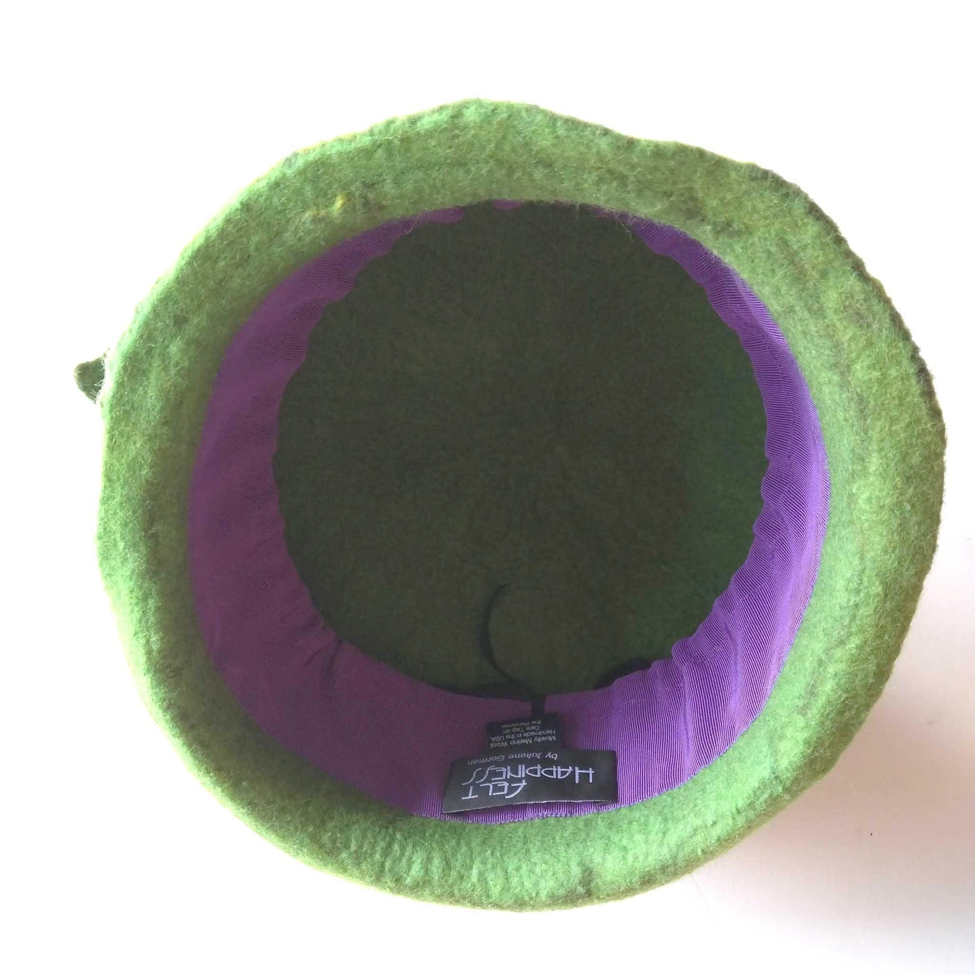 Custom Green Leaf Felted Hat - inside view