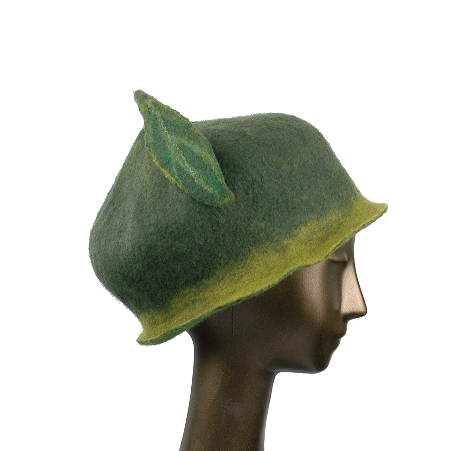 Custom Green Leaf Felted Hat - side view