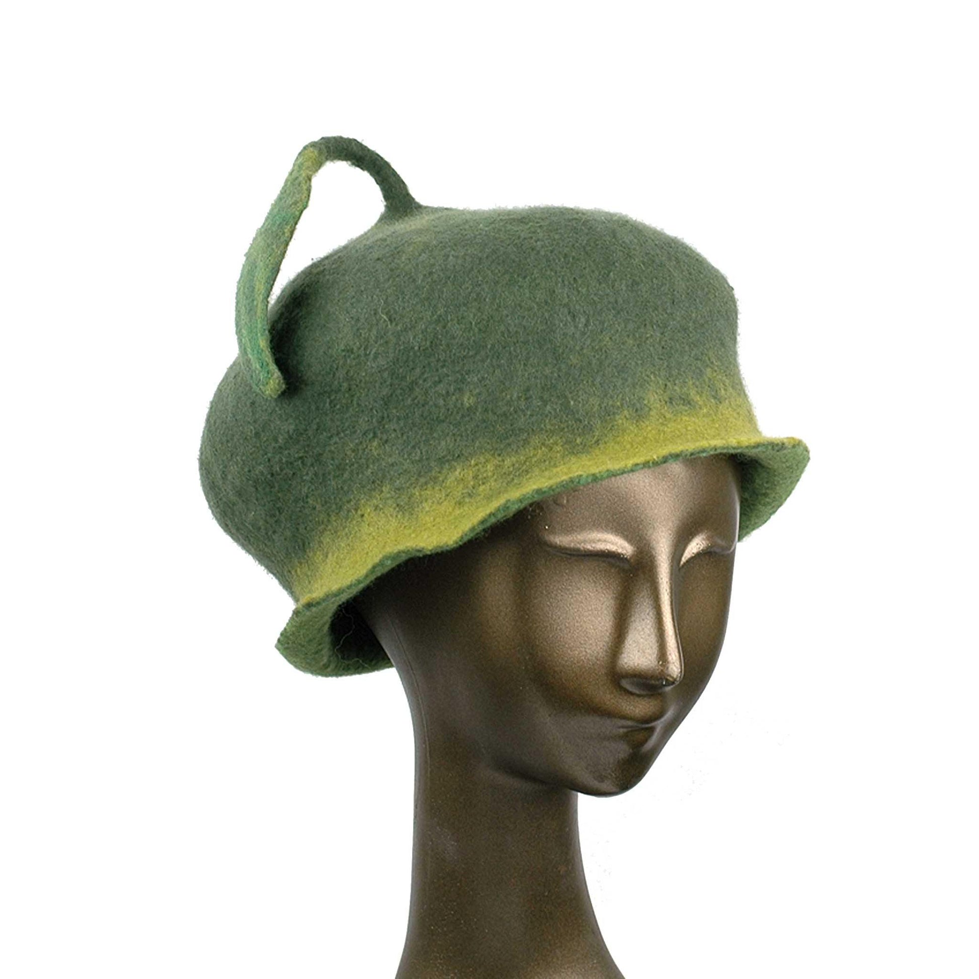 Custom Green Leaf Felted Hat - three quarters view