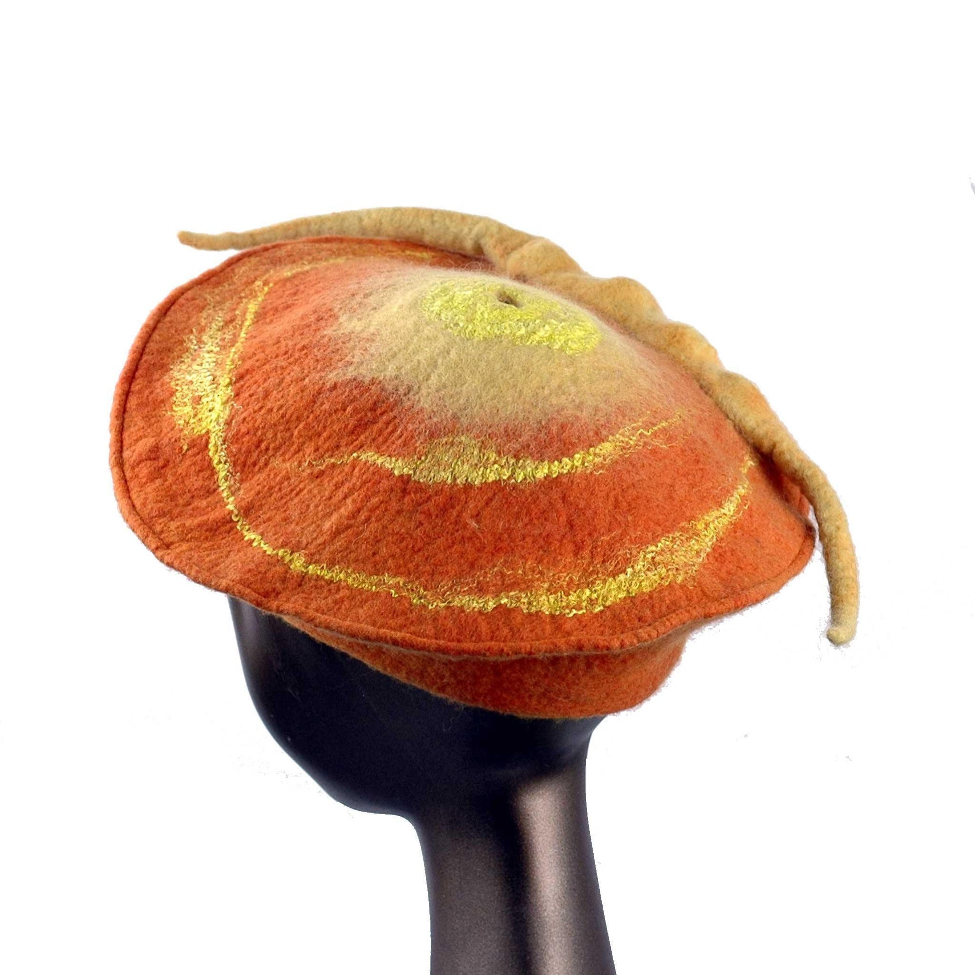 Custom Orange Seedpod Beret - back view