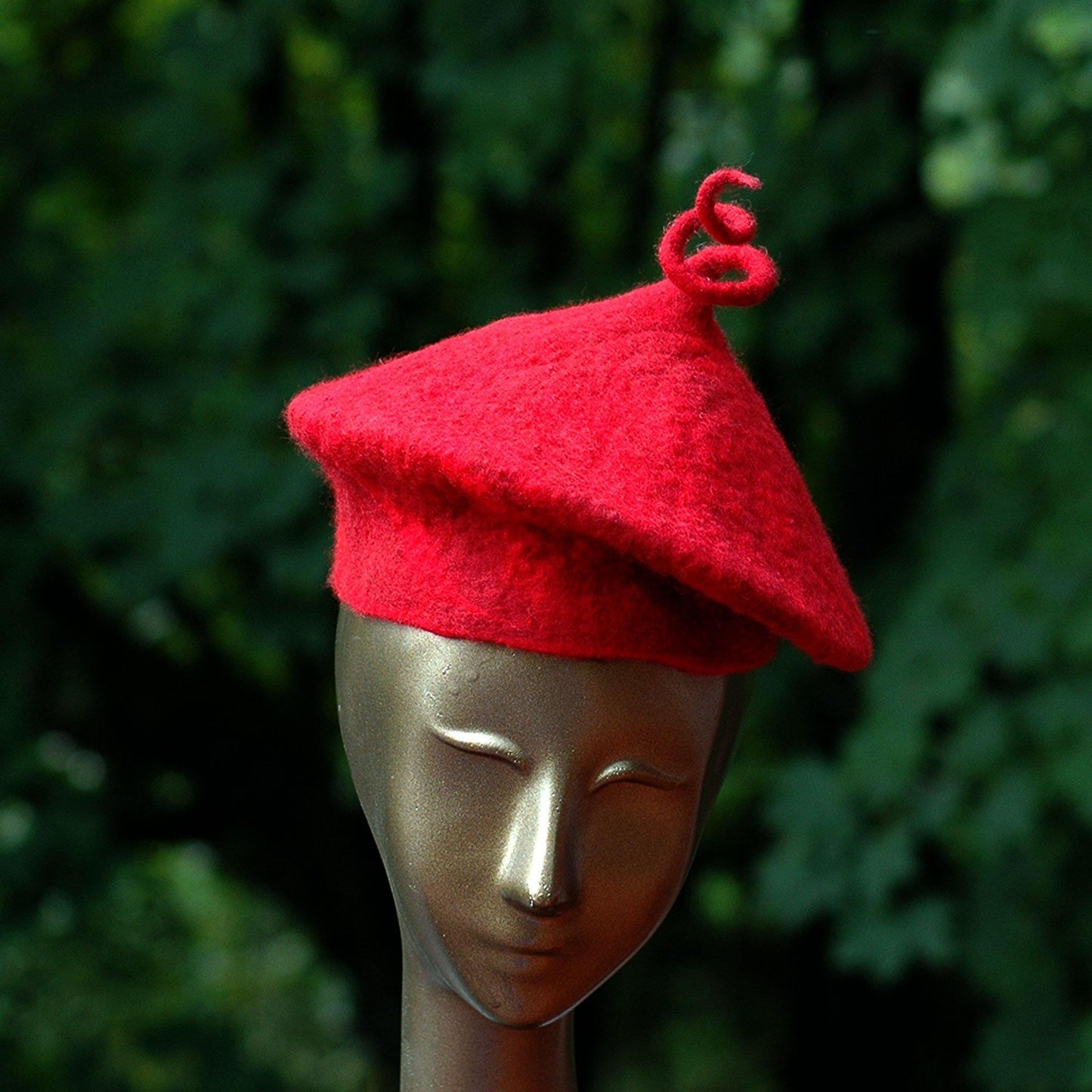 Custom Red Beret with Curlicue - front view